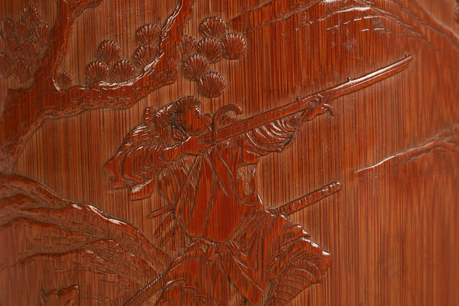 Chinese Antique Bamboo Gilt Repousse Brush Pot - 7