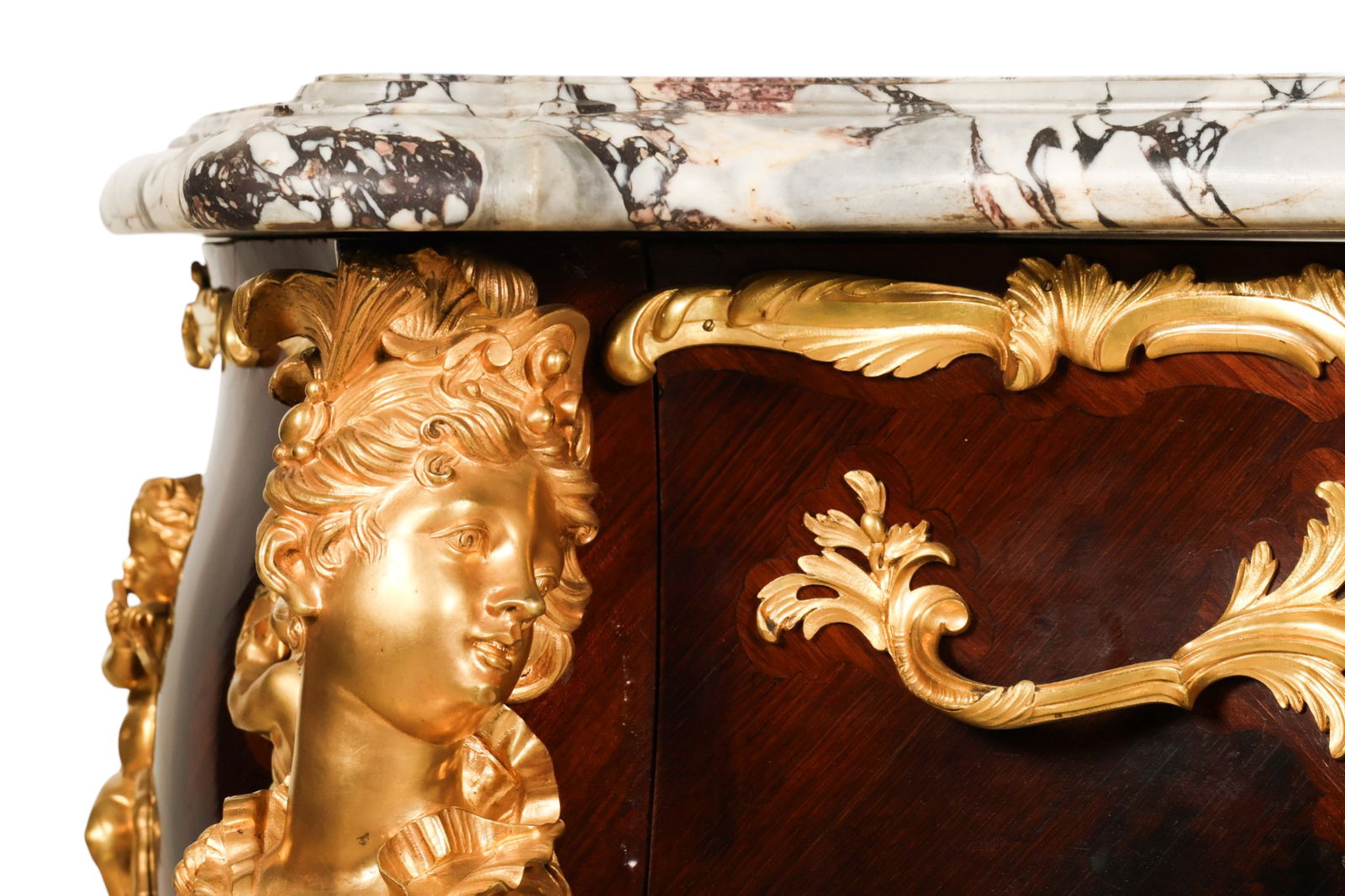 Krieger French Ormolu Marble Top Bombe Commode - 9