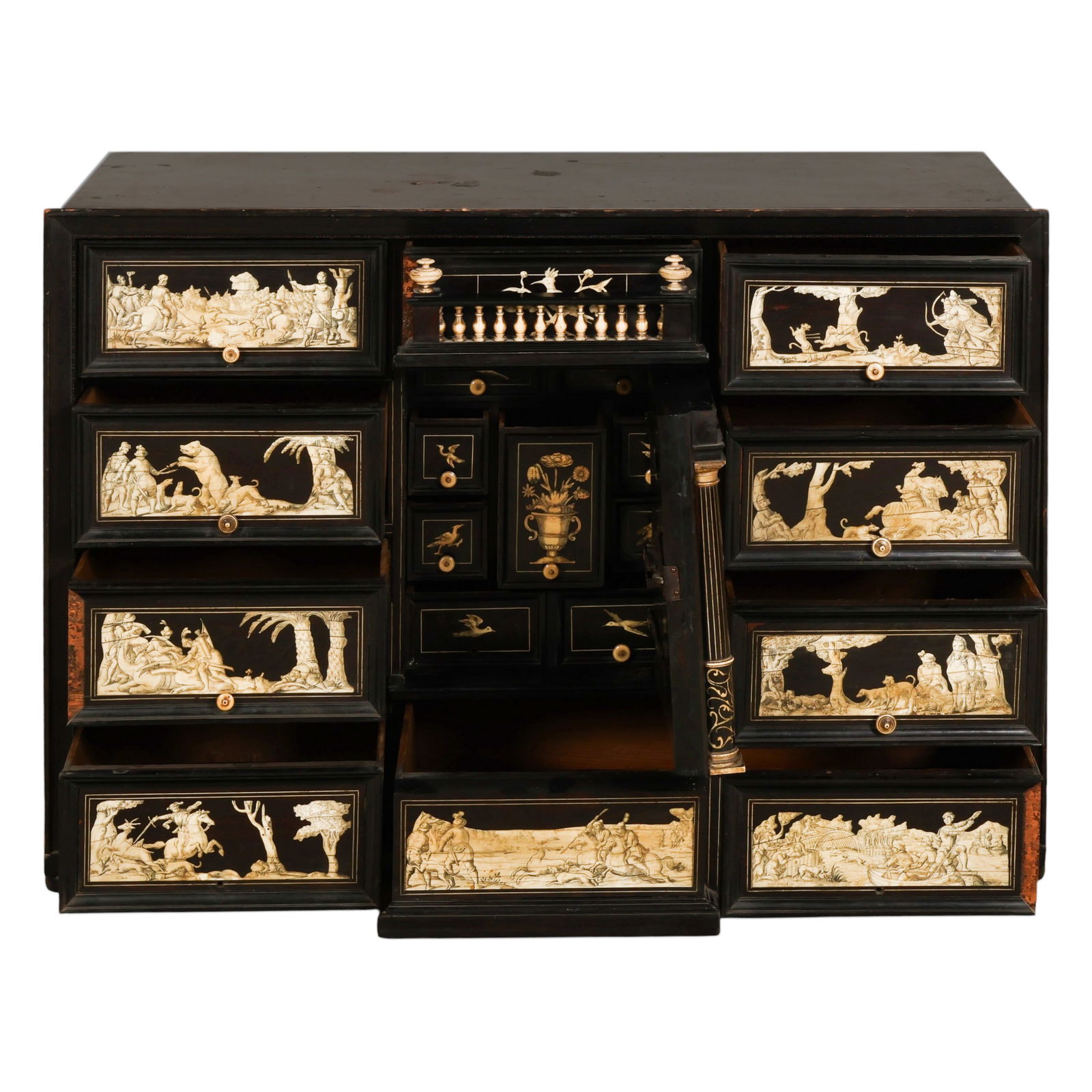 German Renaissance Ebonized Inlaid Wood Cabinet - 2