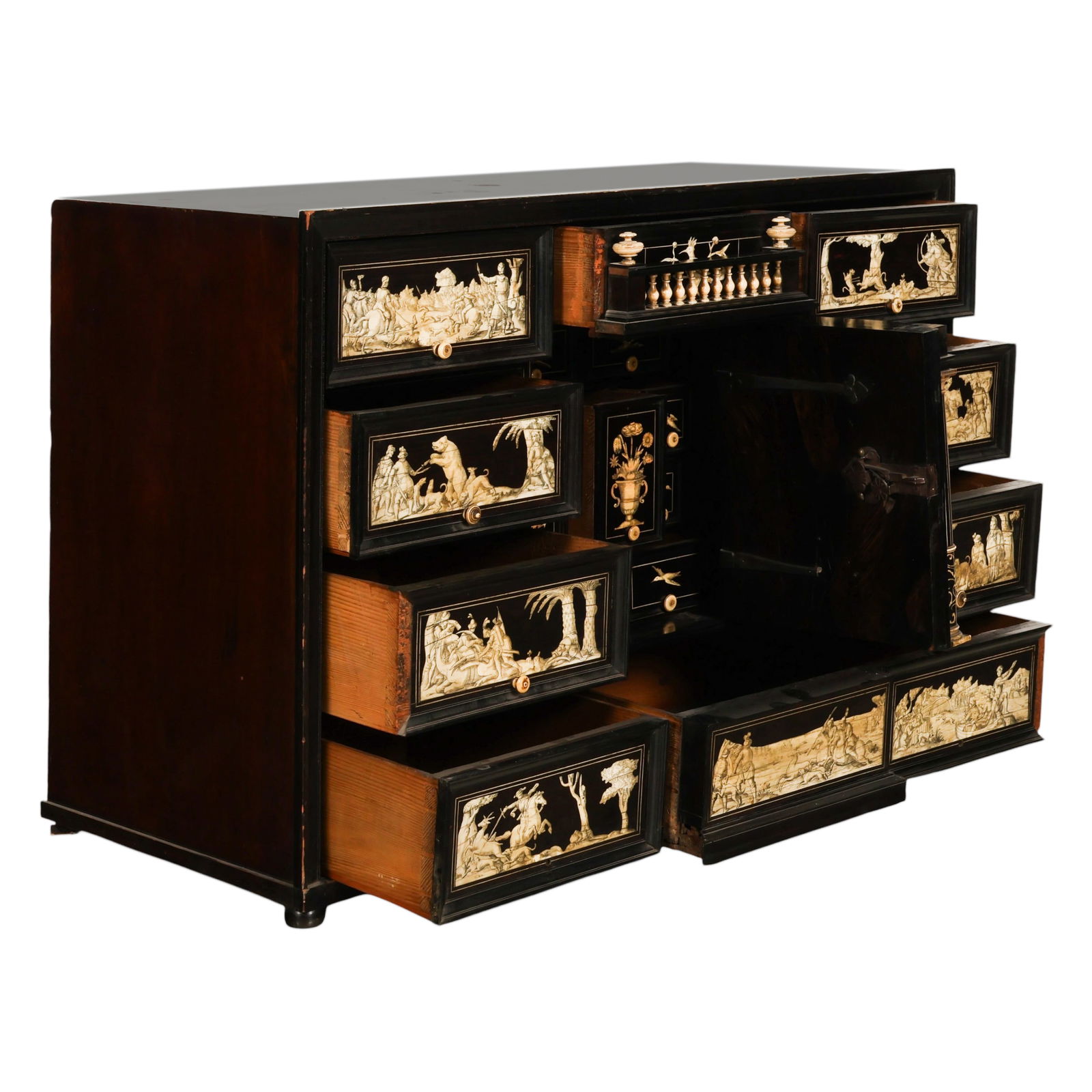 German Renaissance Ebonized Inlaid Wood Cabinet - 3