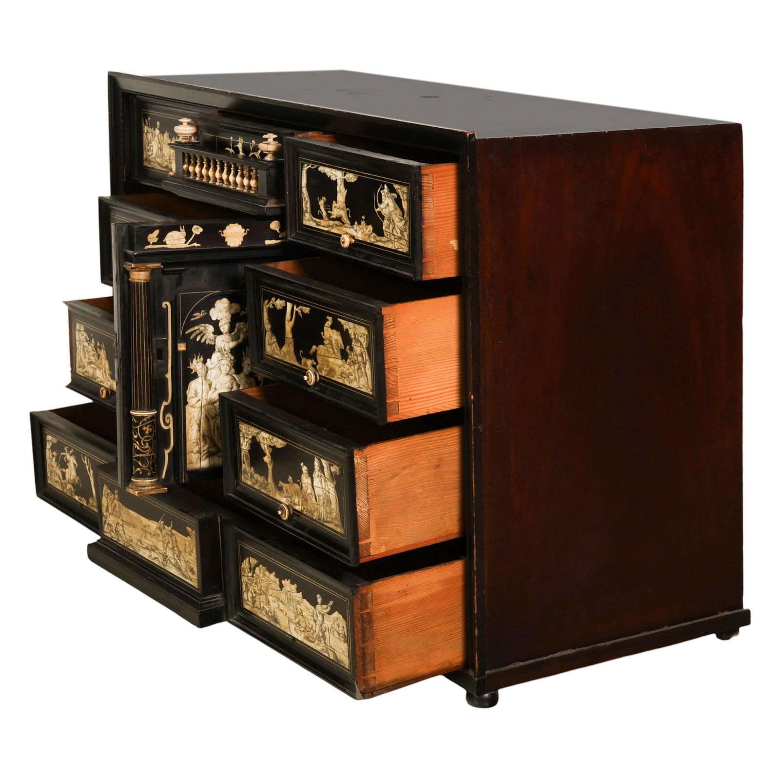 German Renaissance Ebonized Inlaid Wood Cabinet - 4