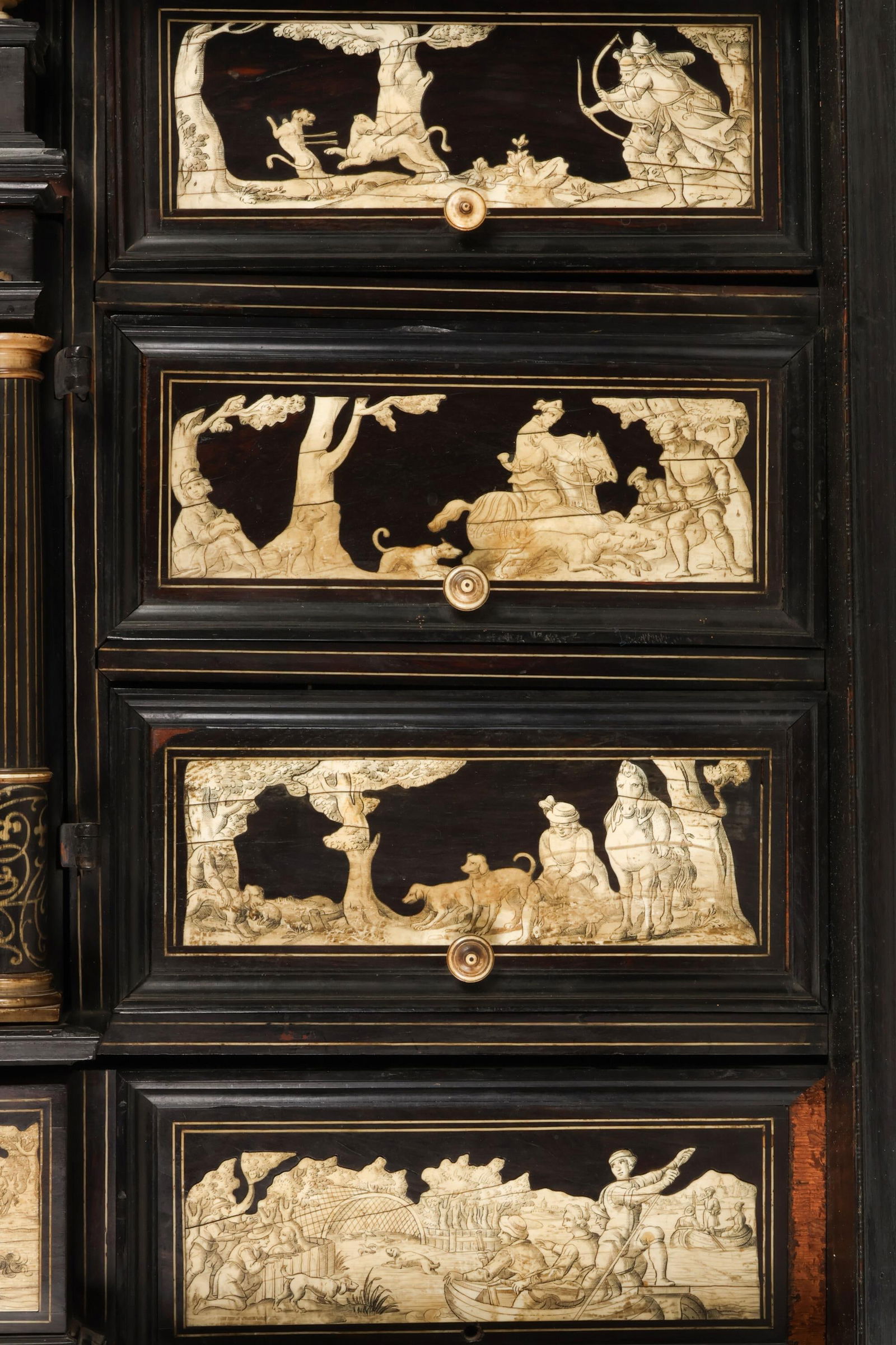 German Renaissance Ebonized Inlaid Wood Cabinet - 7
