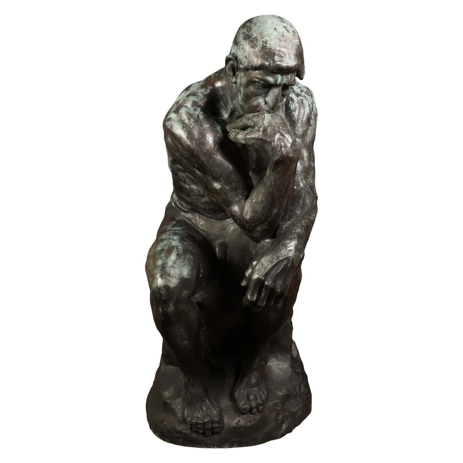Rodin 1840-1917 Bronze Thinker Rudier Foundrie: Auguste Rodin (French, 1840-1917), The Great Thinker 1903, a monumental bronze sculpture depicting the seated nude male figure in a deeply contemplative pose. The composition reflects the well known s
