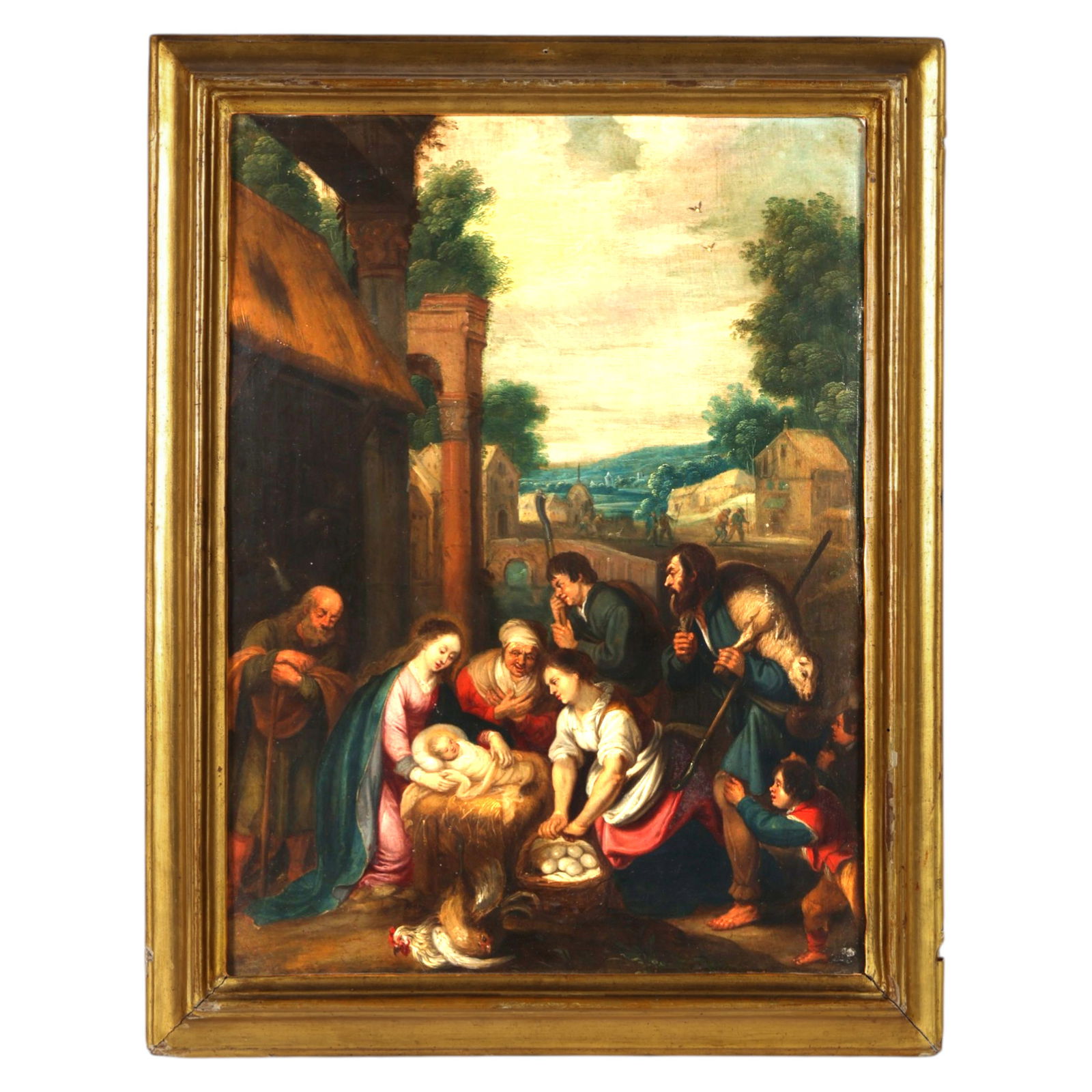 18th Century Nativity Adoration Scene Oil Painting (1 of 8)