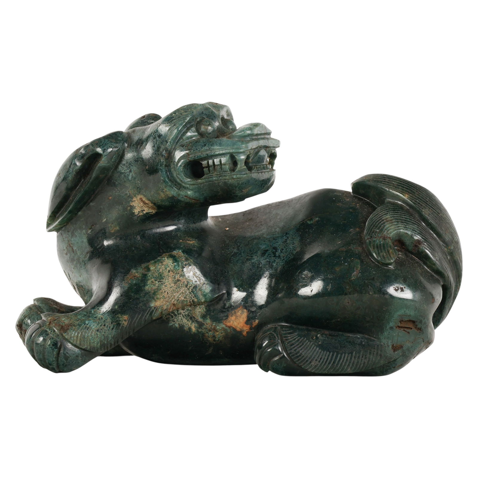 Chinese Green Jade Recumbent Foo Dog Figure (1 of 6)