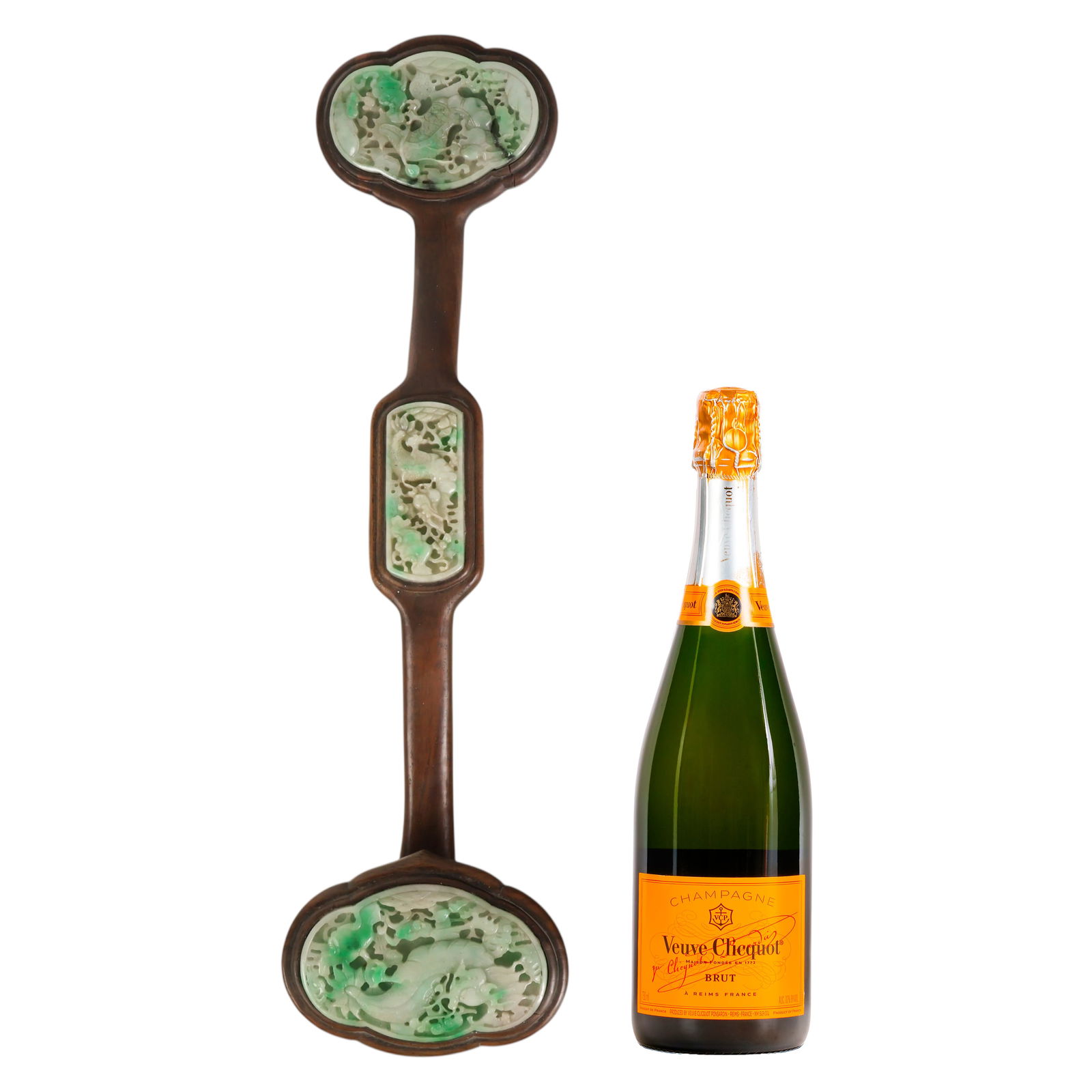 Chinese Jade Mounted w/ Dragon Motif Ruyi Scepter - 2