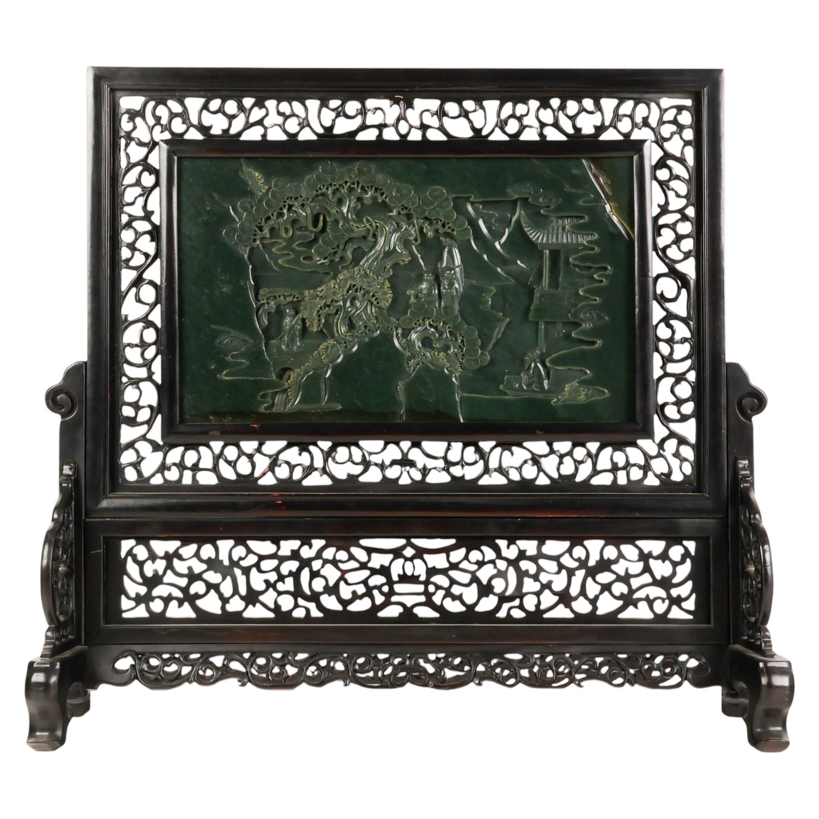 Chinese Wood & Spinach Jade Scholars Table Screen (1 of 6)