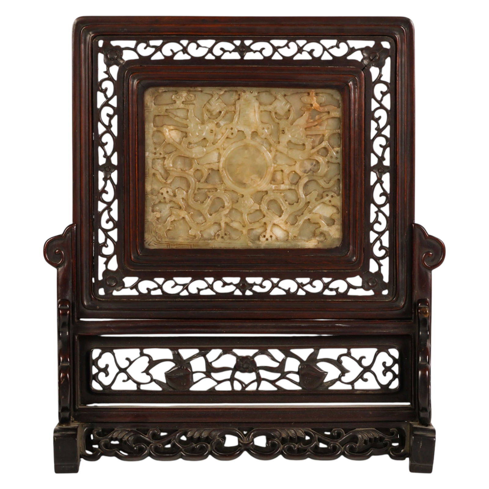 Chinese Wood & Celadon Jade Scholars Table Screen (1 of 7)