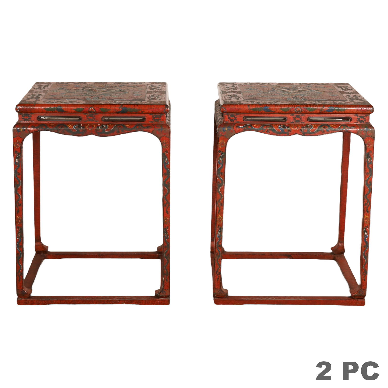 Chinese Pair of Qing Red Lacquer Dragon Tables (1 of 7)