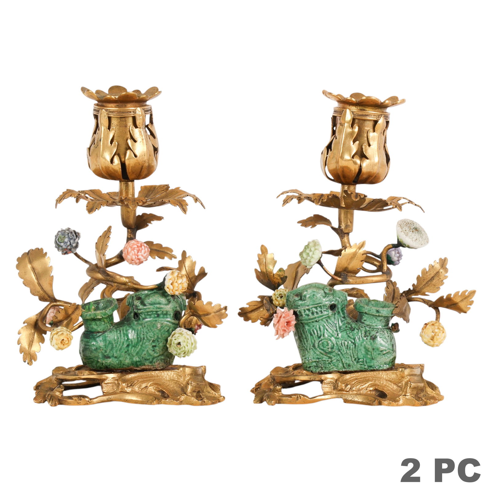 French Pair of Gilt Bronze Pottery Candleholders (1 of 7)