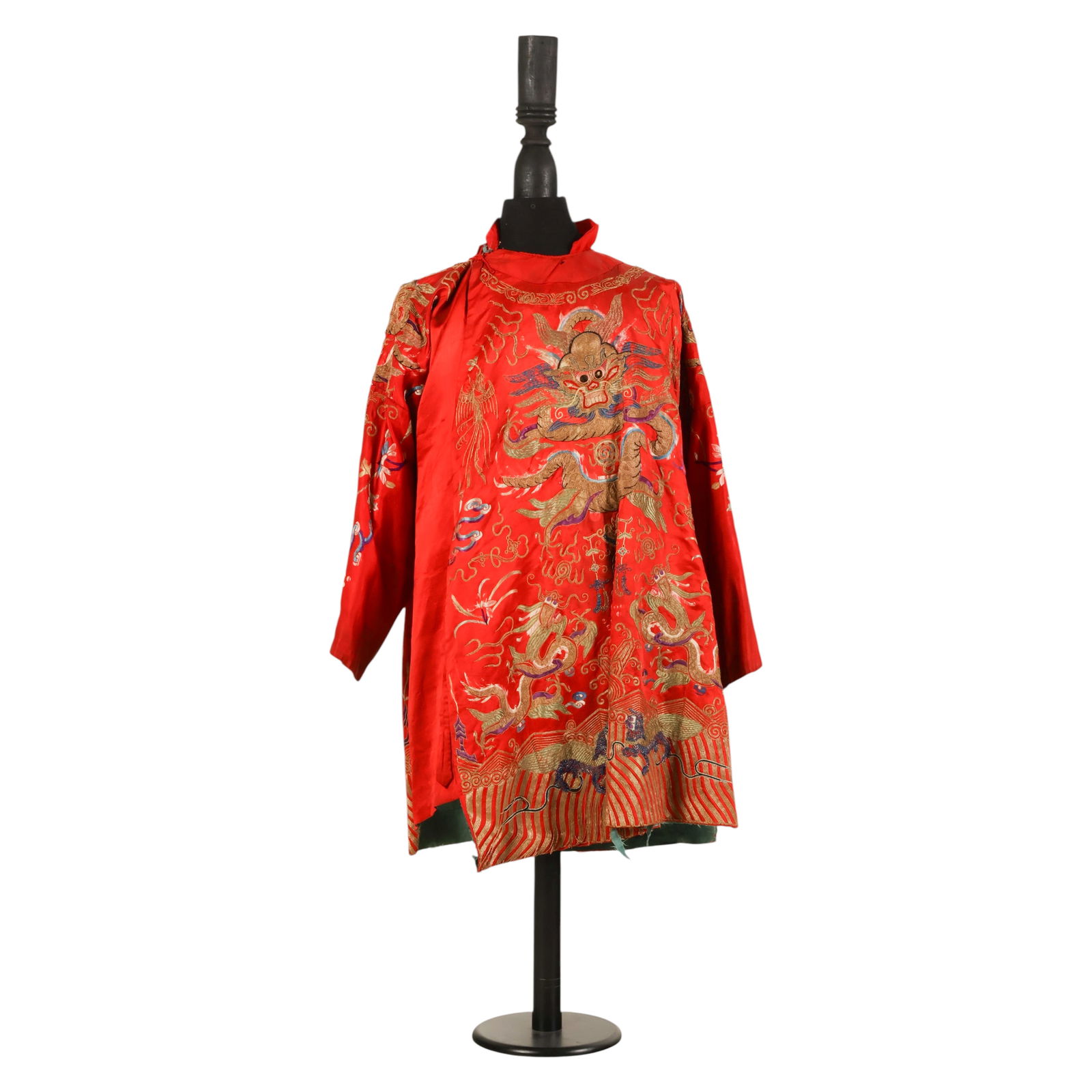 Chinese Antique Embroidered Red Silk Dragon Robe (1 of 7)