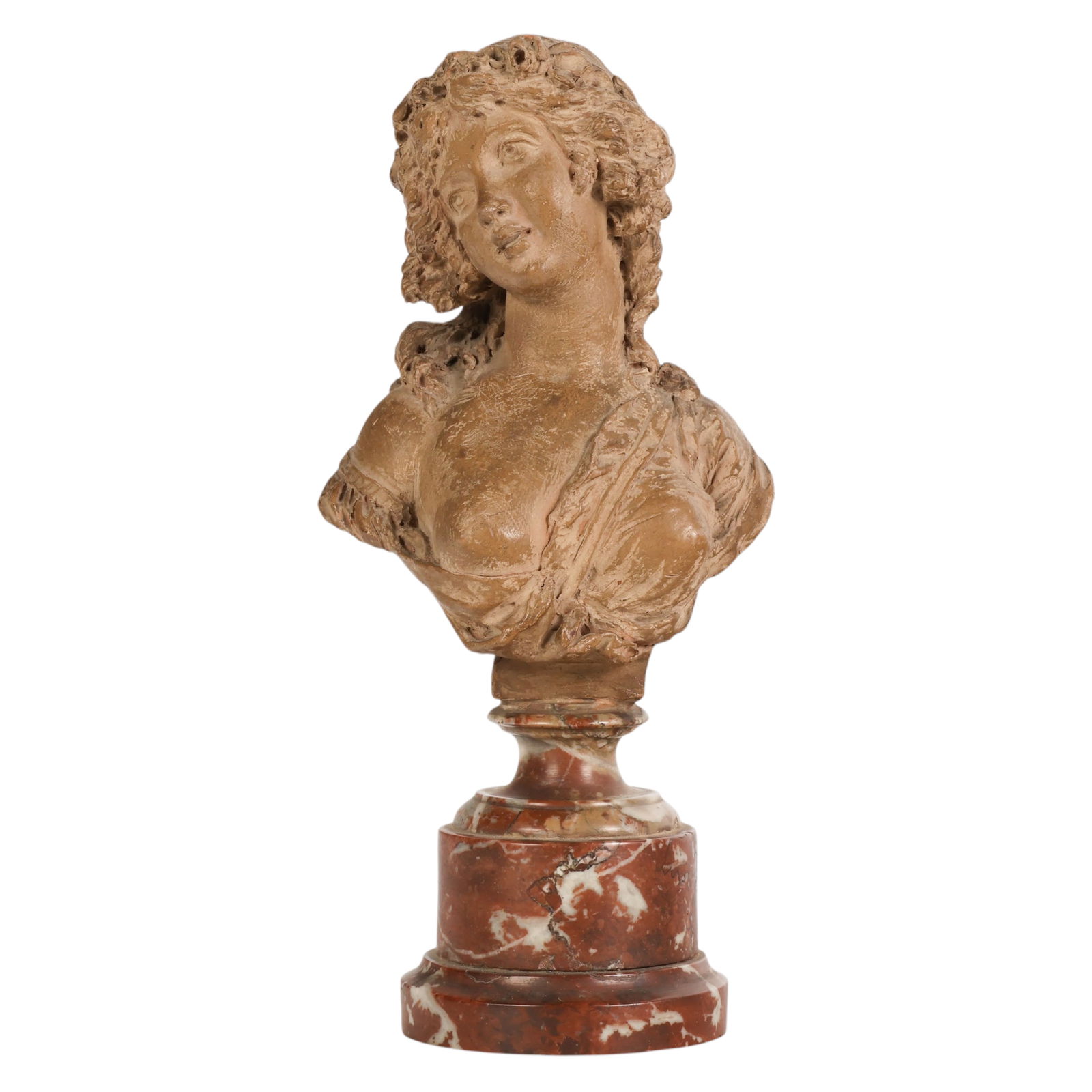 Antique French Terracotta Bust of Maiden on Marble (1 of 6)
