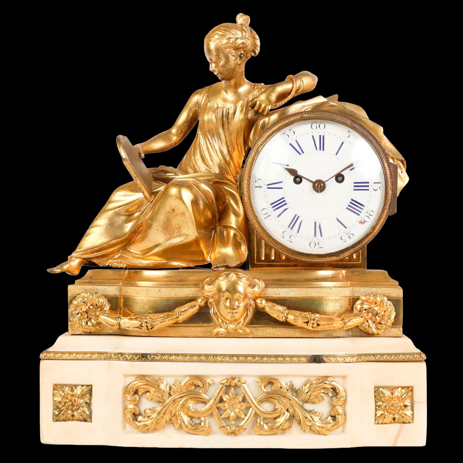French Antique Bronze Ormolu Marble Figural Clock (1 of 9)