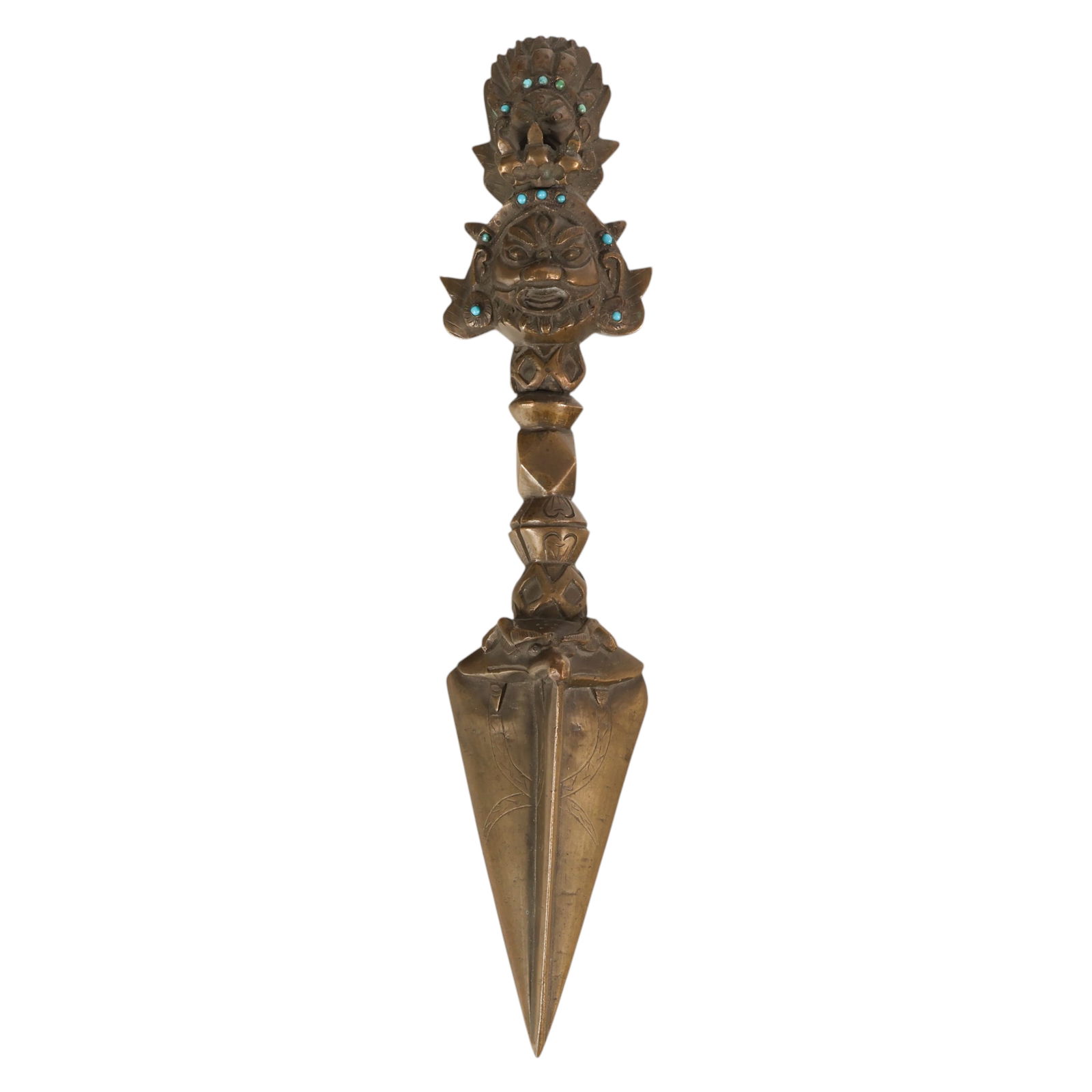 Tibetan Bronze Bejeweled Turquoise Phurba Tool (1 of 6)