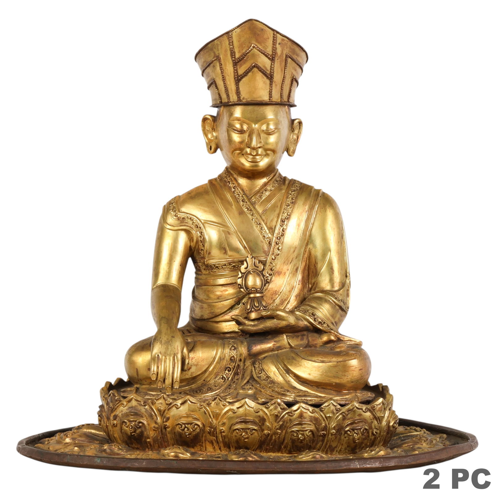 Tibetan Gilt Bronze Bodhisattva Seated Lama Statue (1 of 7)
