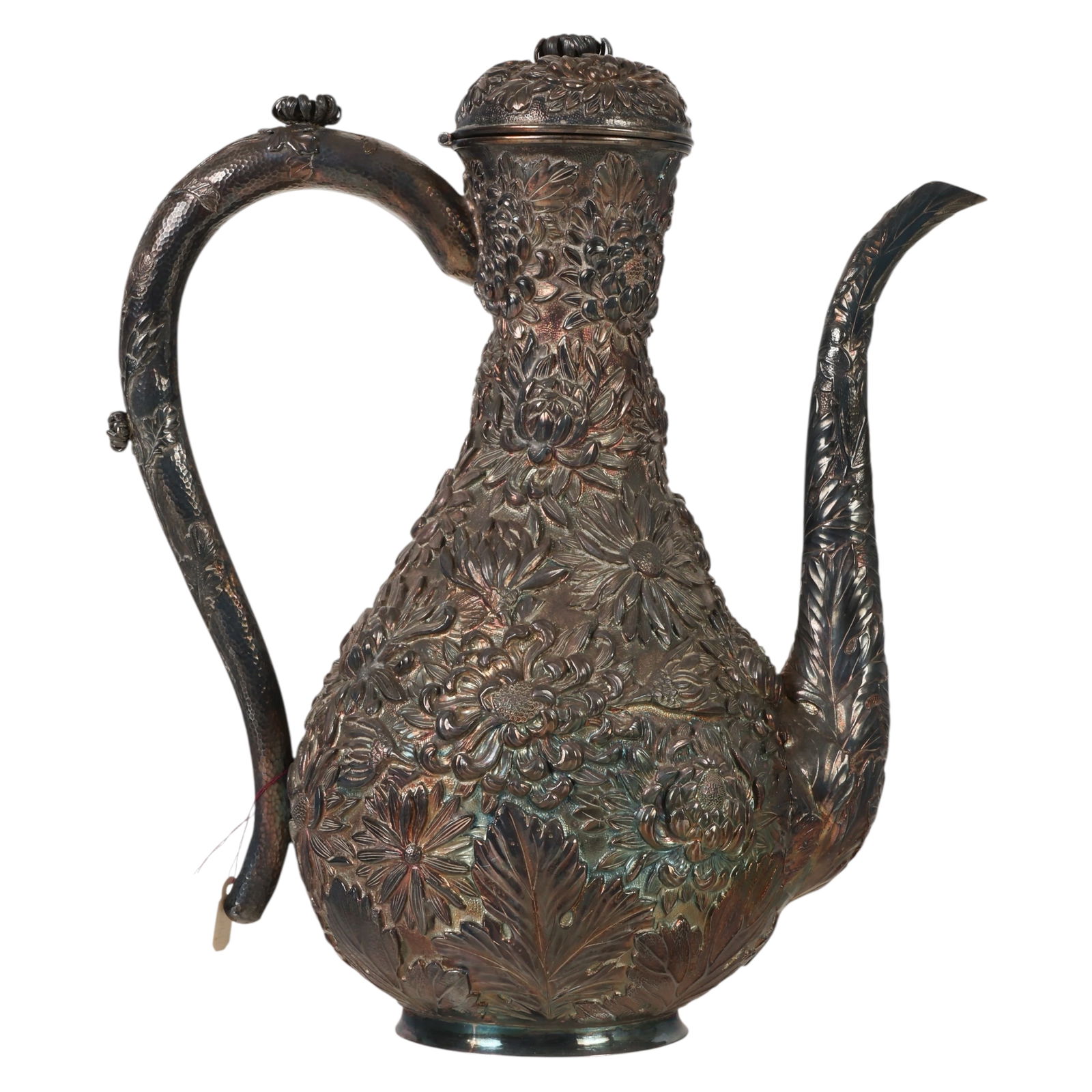 Japanese Antique Silver Flower Coffee Pot 755g. (1 of 8)