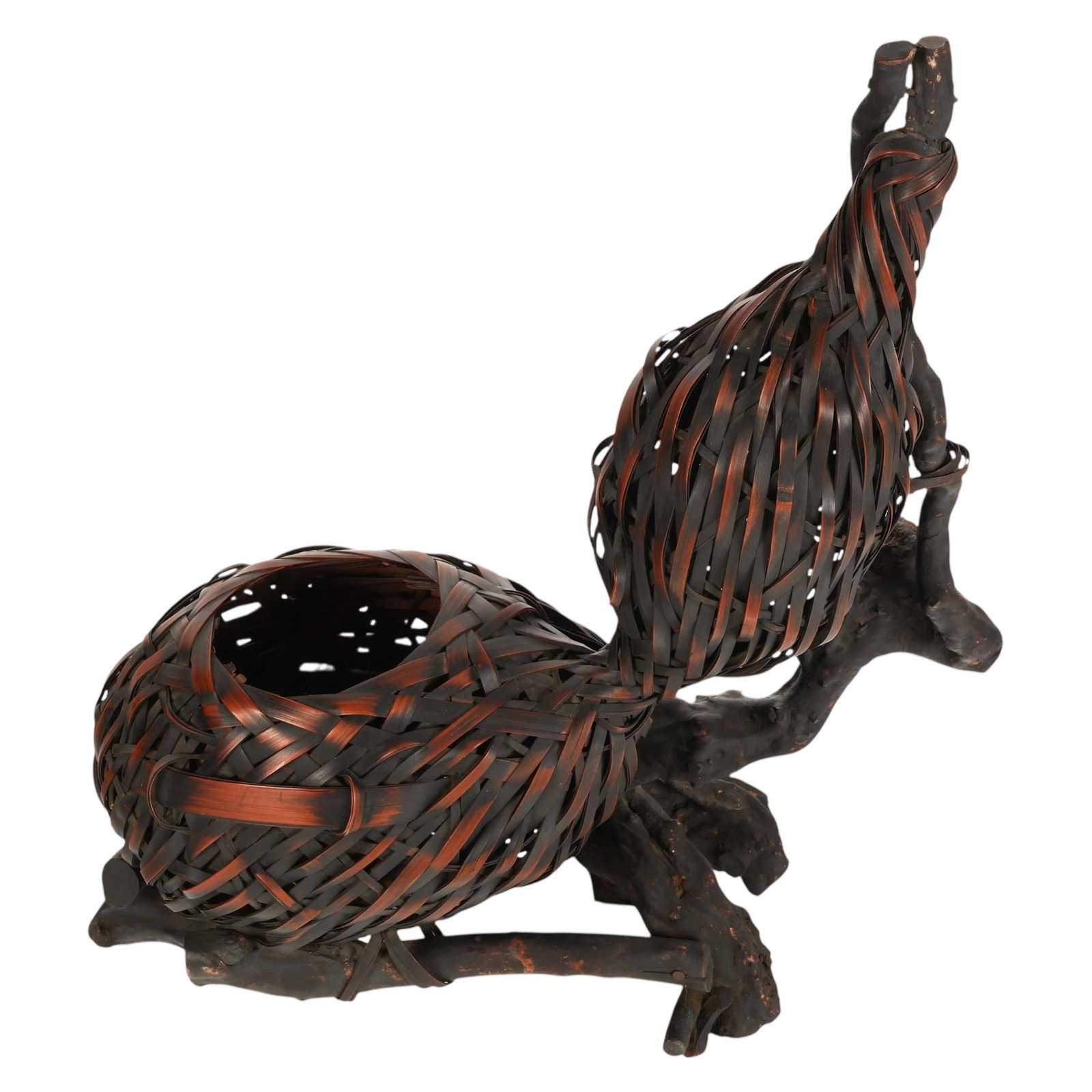 Japanese Woven Bamboo Gourd Form Ikebana Basket - 6