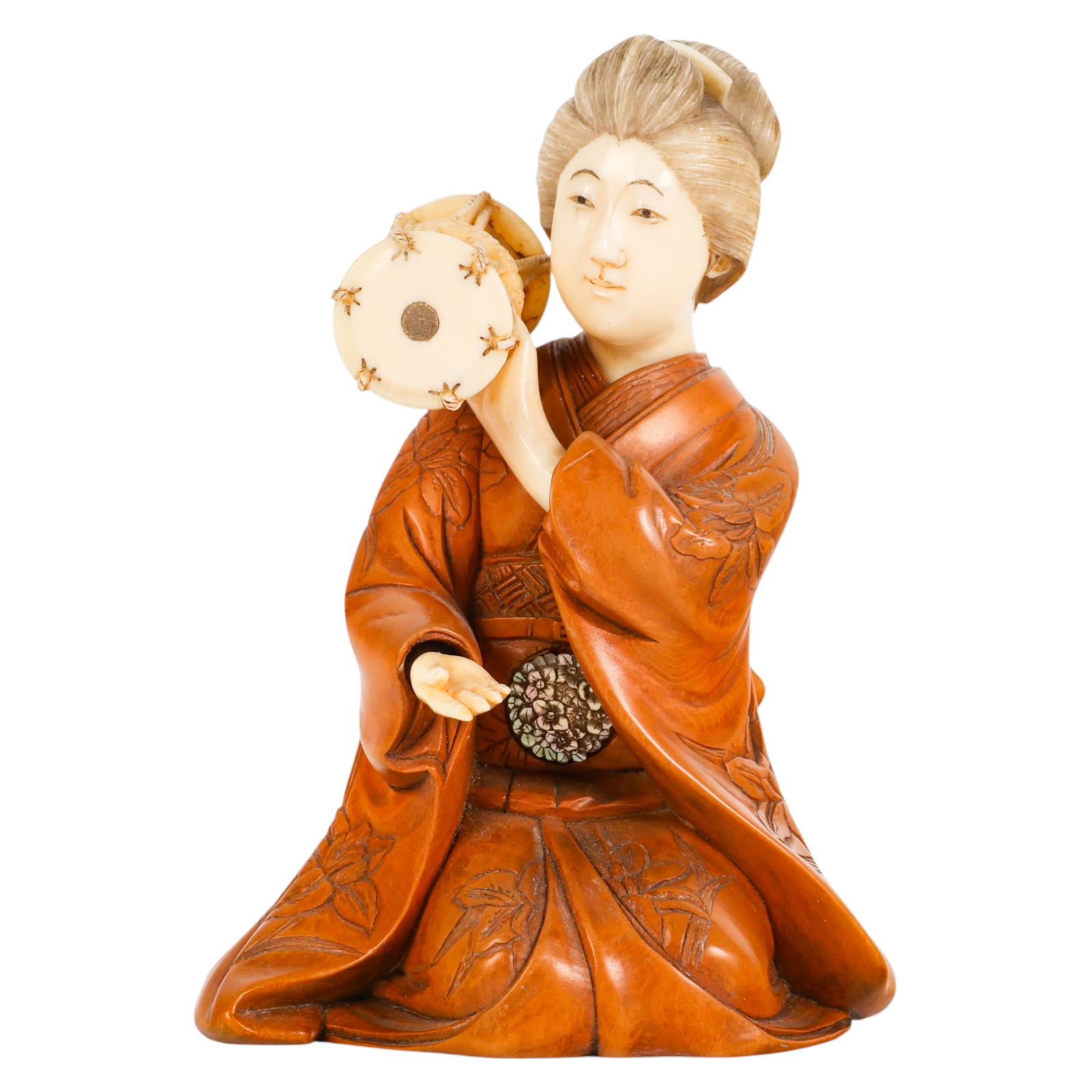 Japanese Meiji Okimono Carving of Kneeling Geisha (1 of 6)