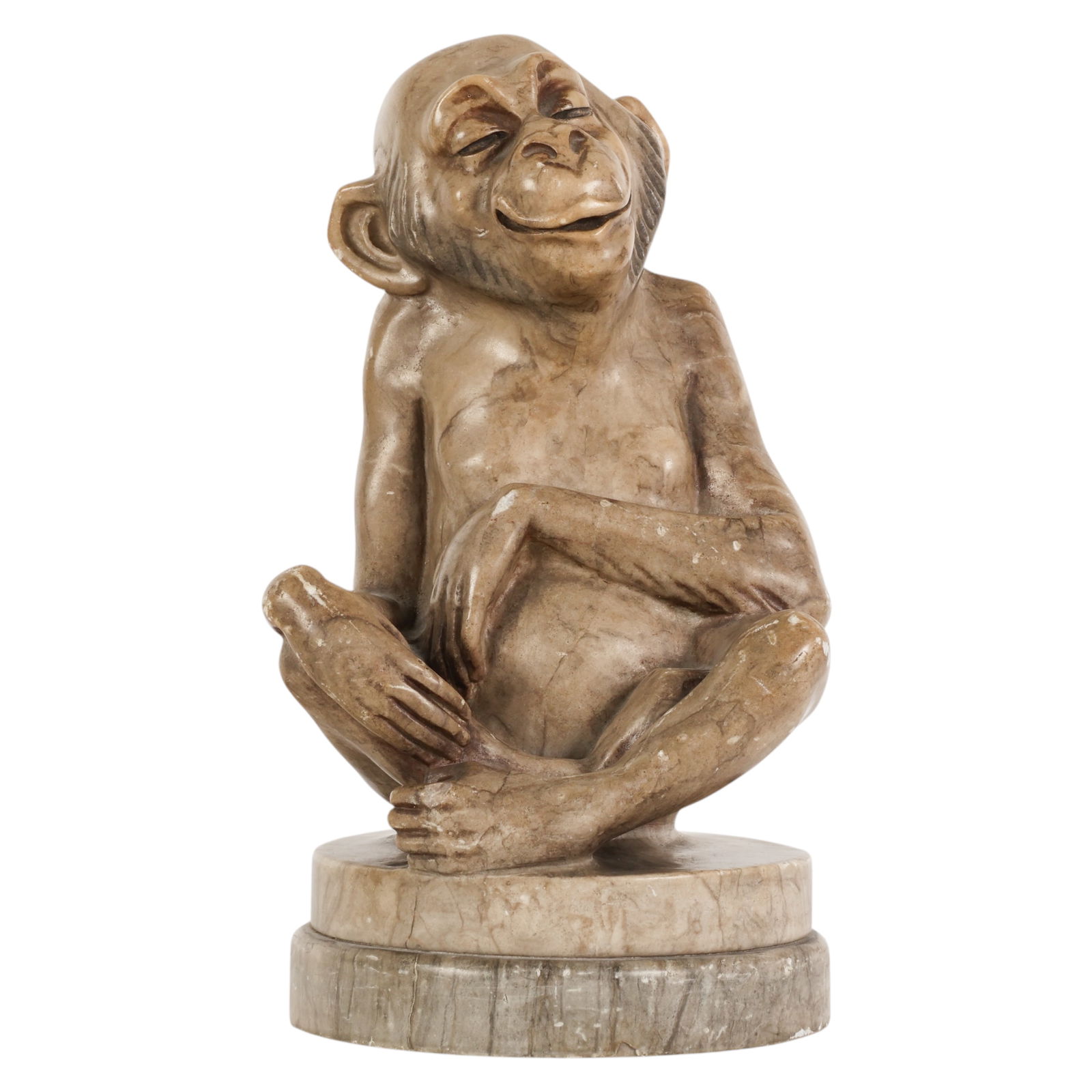 Antique Carved Alabaster Seated Monkey Sculpture (1 of 6)