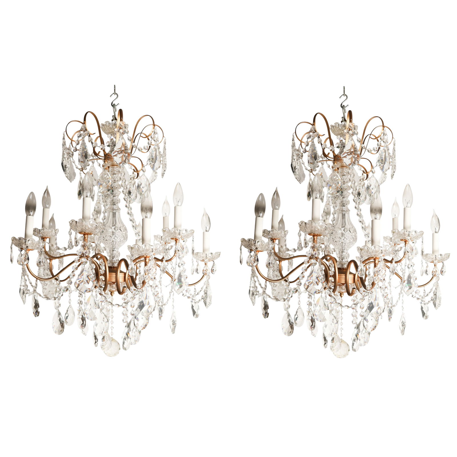 French Pair of Bronze & Crystal 8-Arm Chandeliers (1 of 7)
