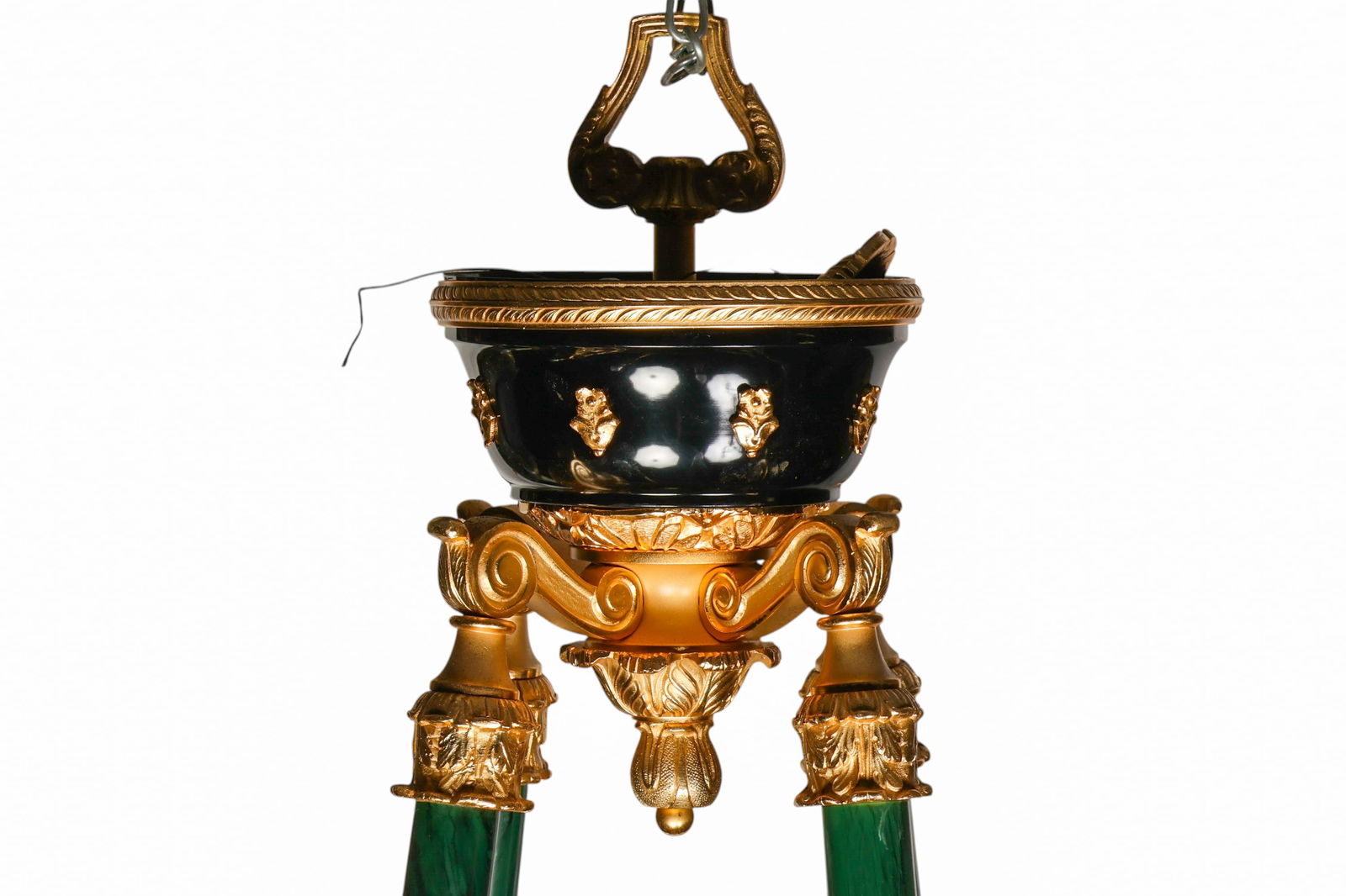 French Empire Style Bronze Green Column Chandelier - 2