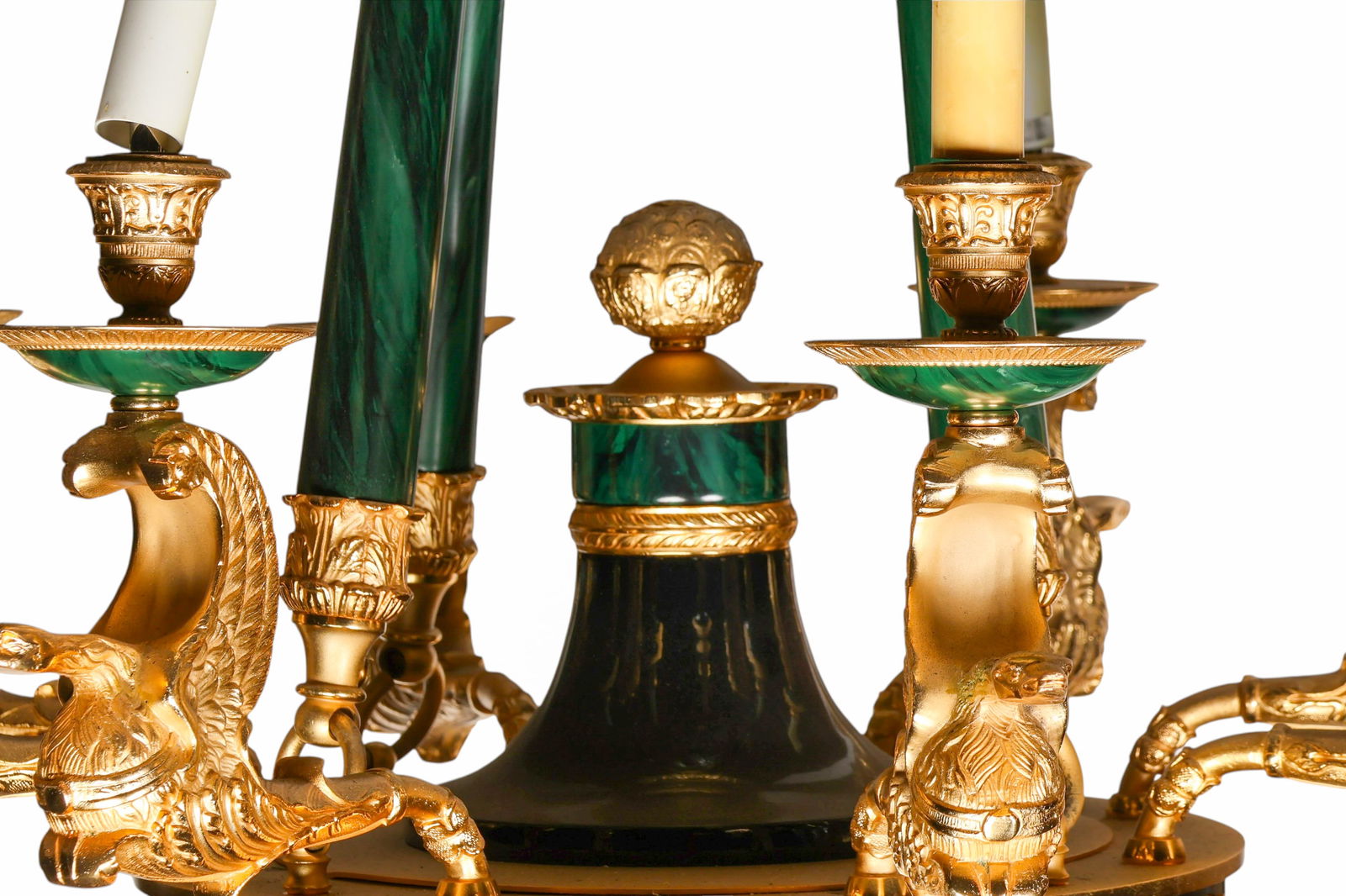 French Empire Style Bronze Green Column Chandelier - 3