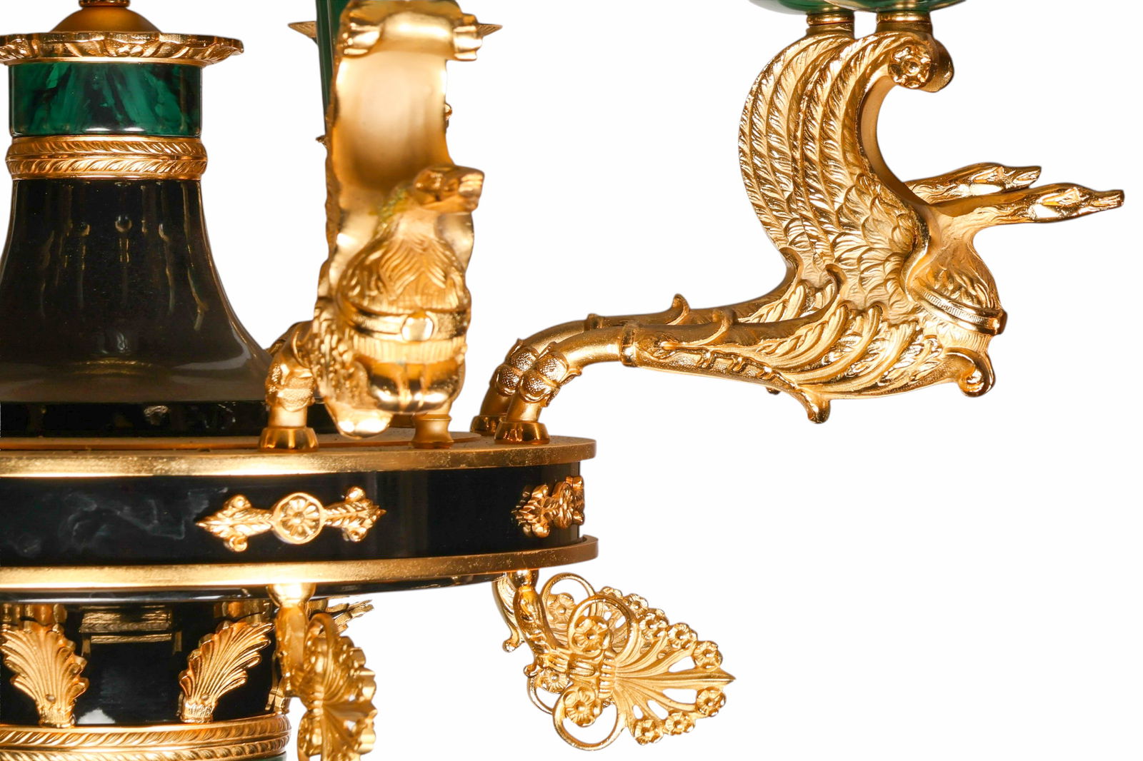 French Empire Style Bronze Green Column Chandelier - 4