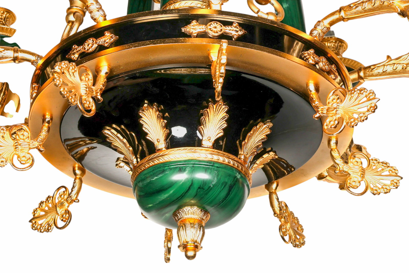 French Empire Style Bronze Green Column Chandelier - 5