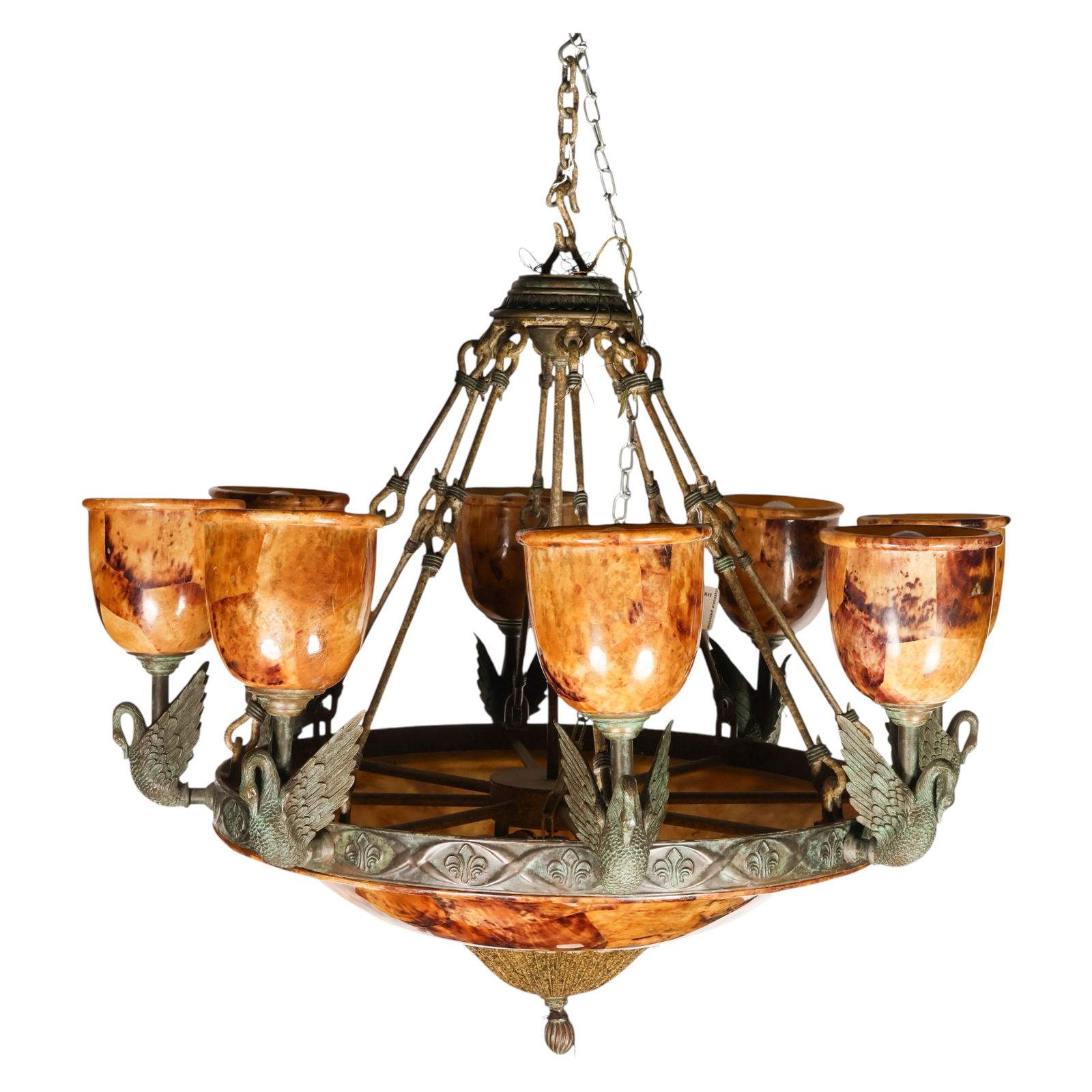 French Style Faux Marble Bronze 8 Light Chandelier (1 of 11)
