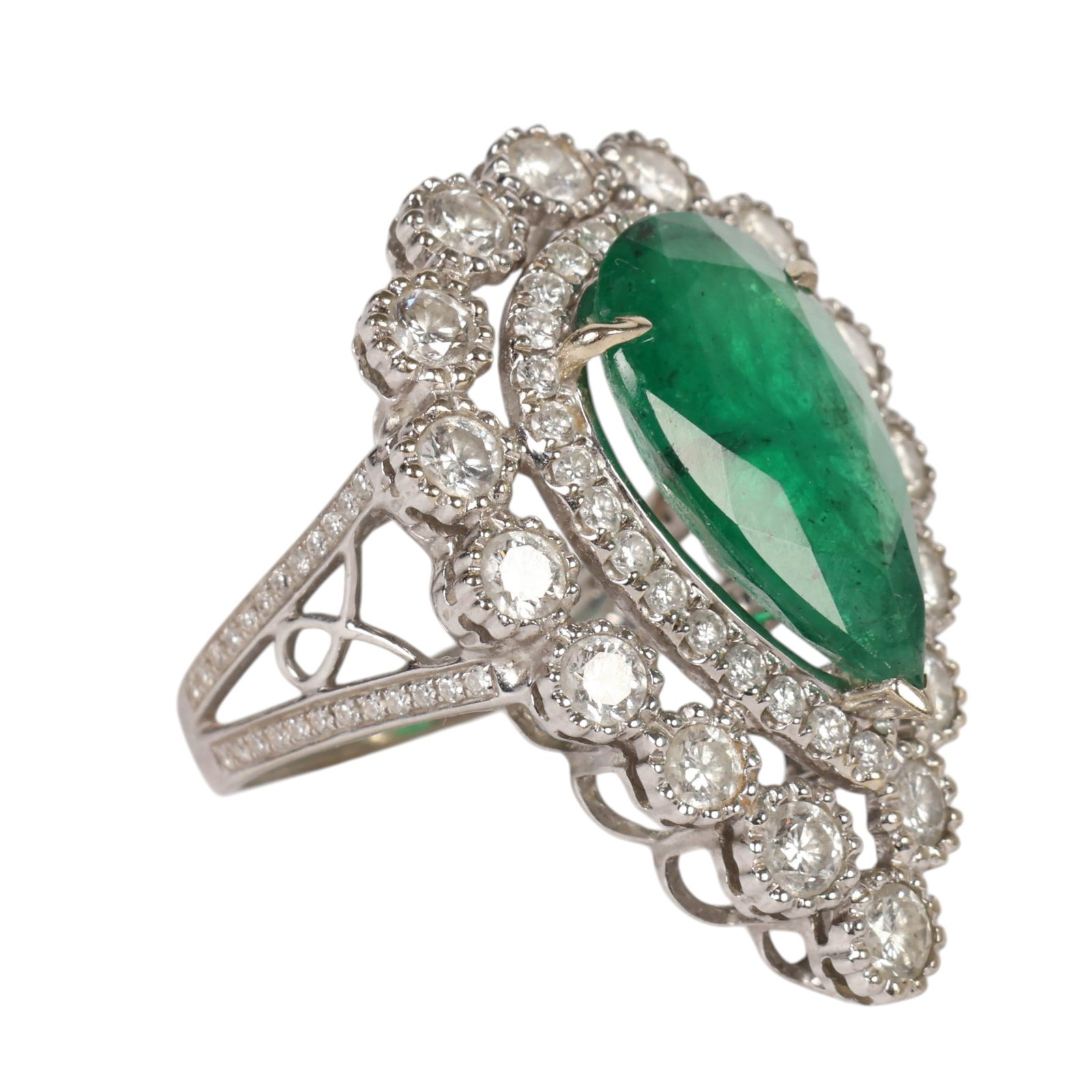 18k White Gold Emerald Diamond Ring 8.9g Size 6 (1 of 6)