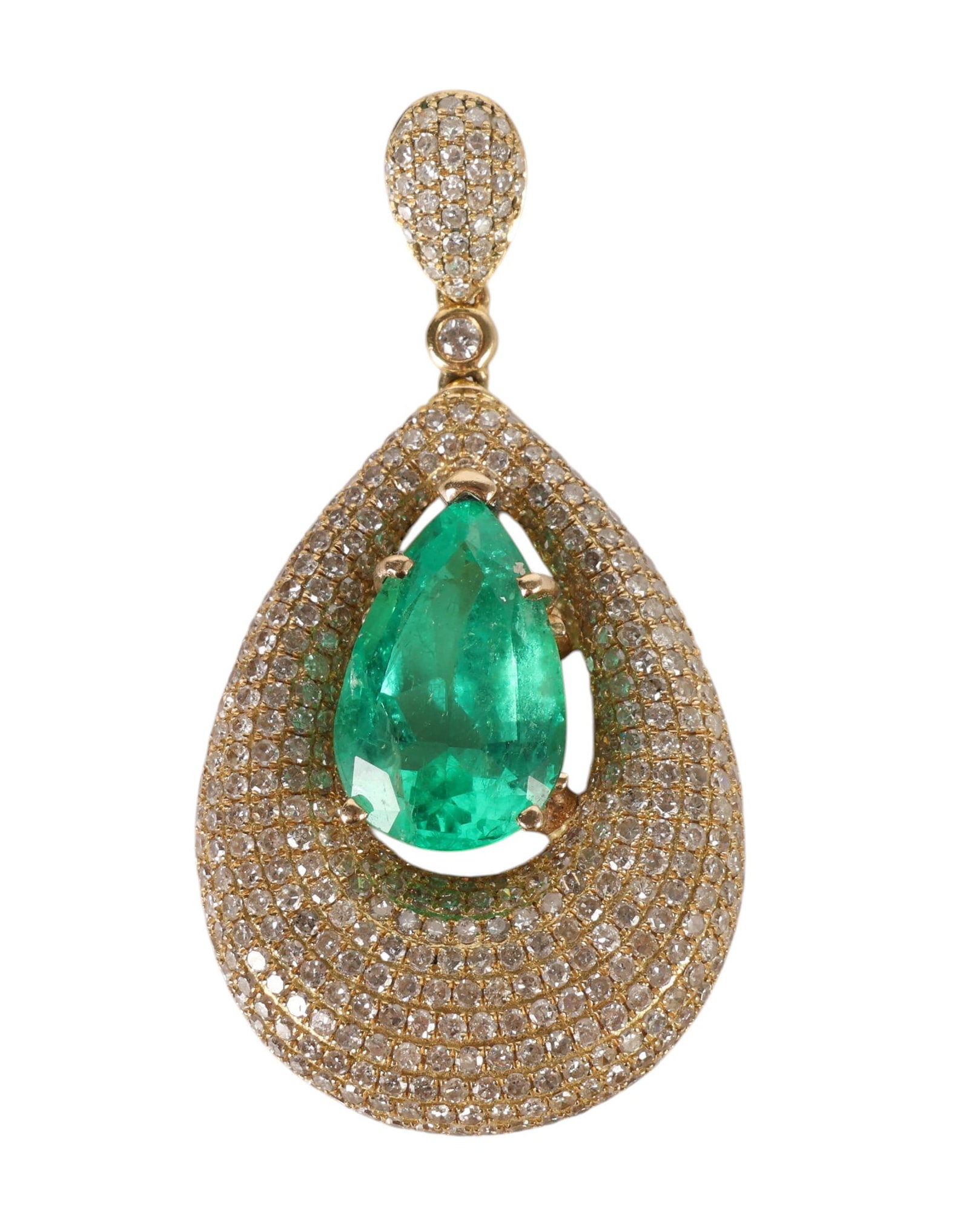 18k Yellow Gold Emerald and Diamond Pendant 12.6g (1 of 6)
