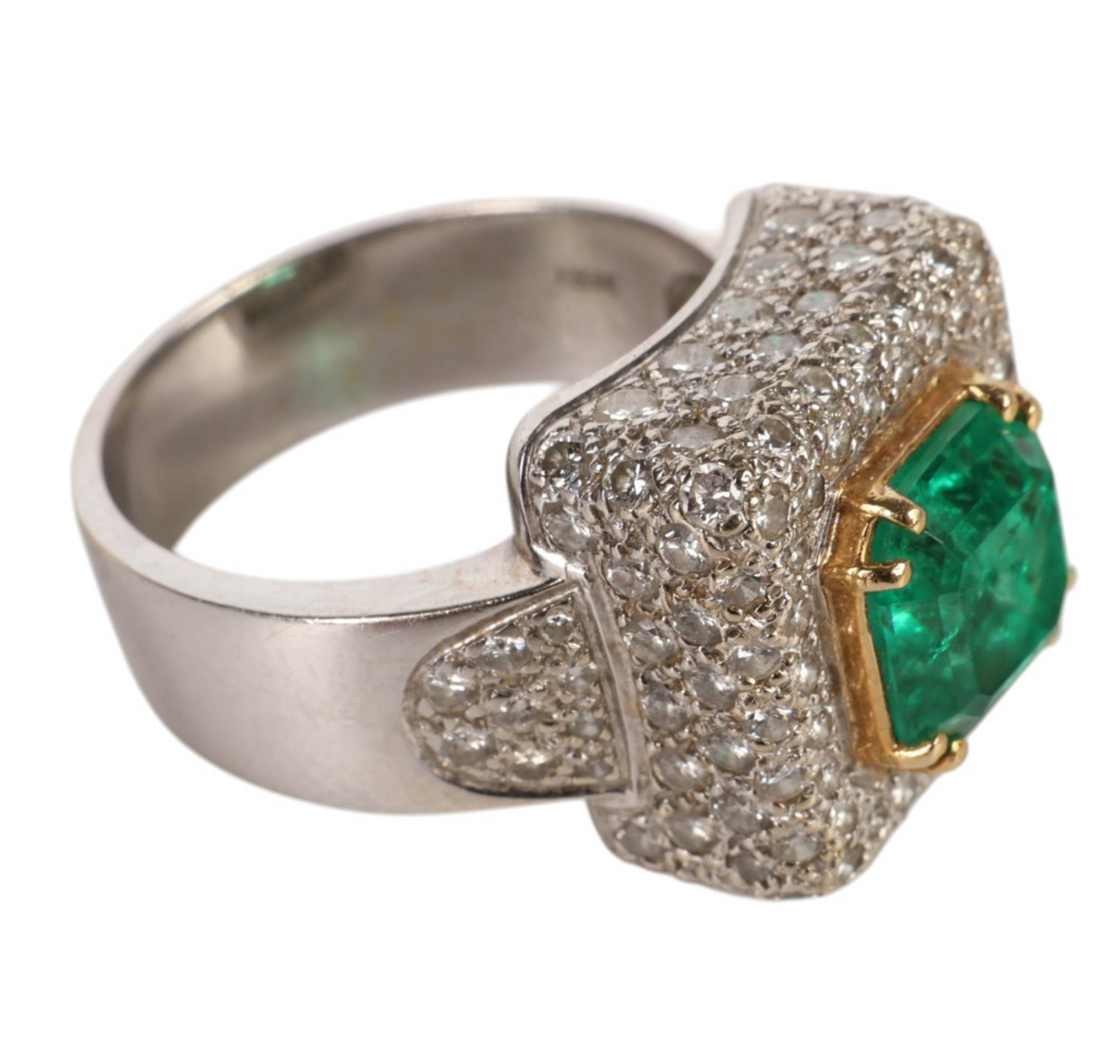 18k White Gold Emerald and Diamond Ring 14g Sz 9.5 (1 of 6)