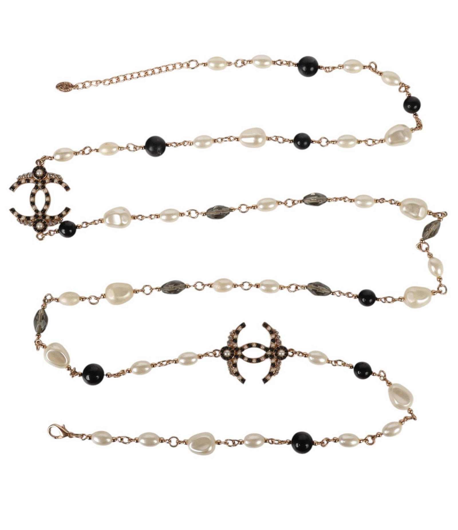 Chanel Faux Pearl and Beaded Double CC Necklace (1 of 6)