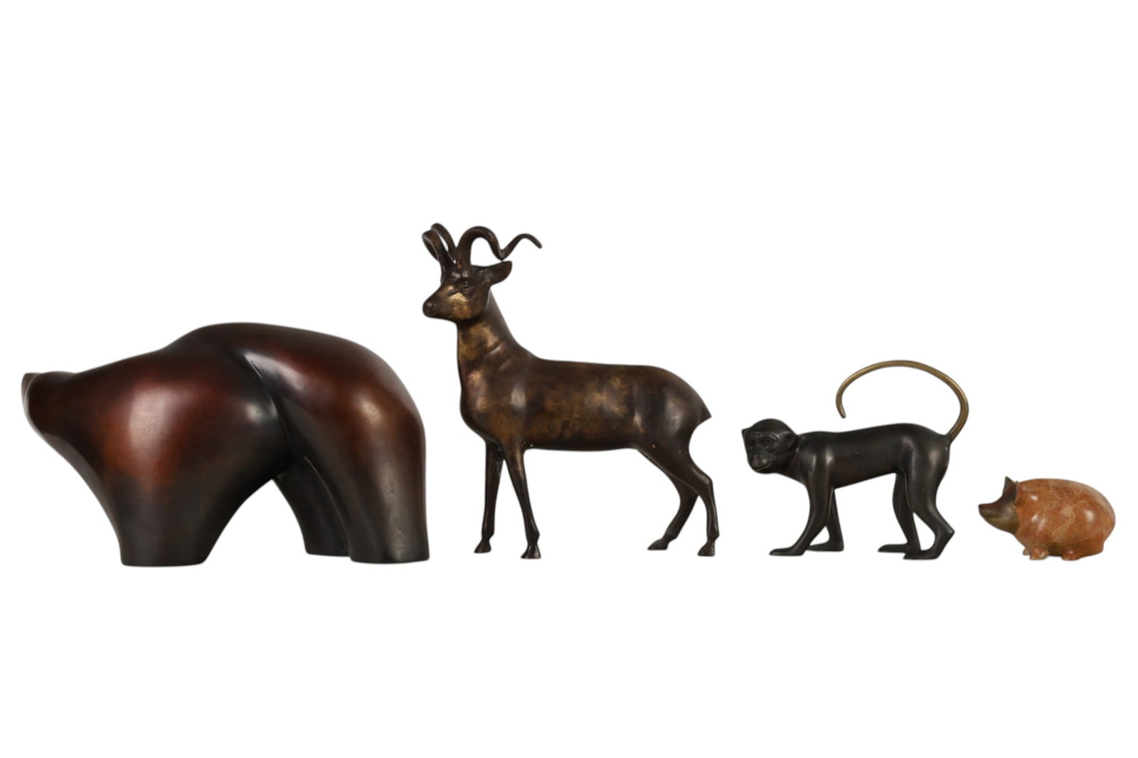 Bronze Bear Pig and Brass Monkey and Deer 4pc LOT (1 of 7)