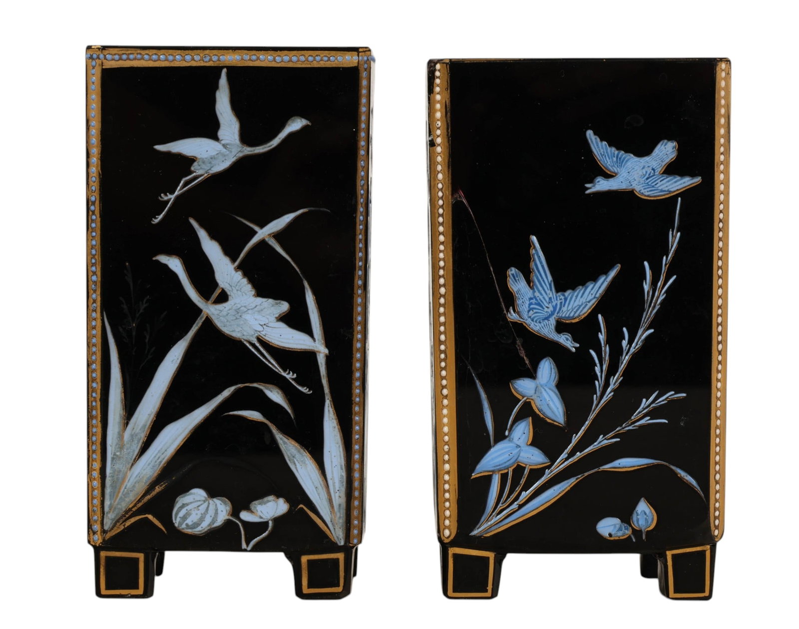 Pair of Antique Black Opaline Enameled Glass Vases (1 of 6)