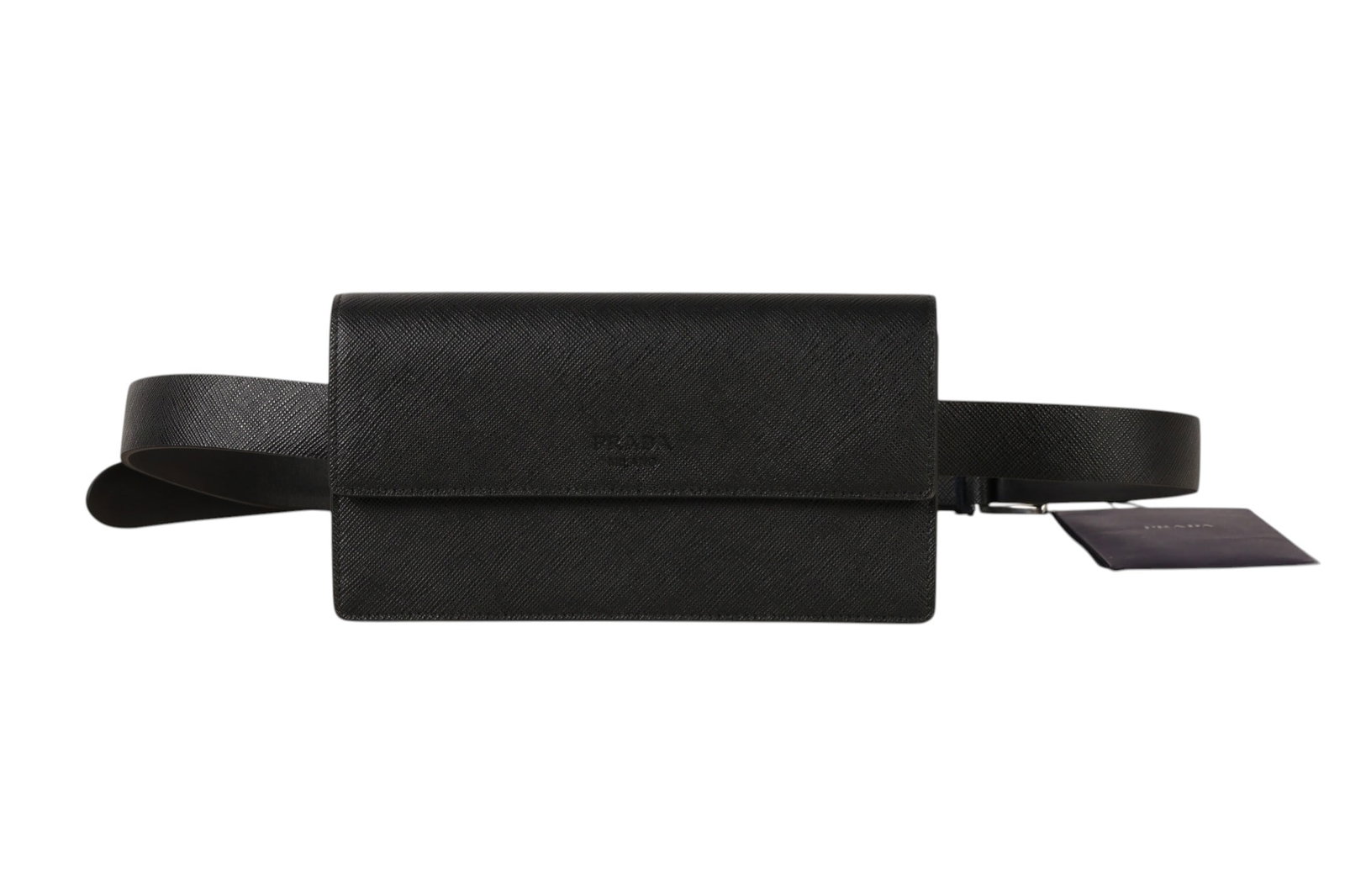 Prada Italian Mens Black Saffiano Leather Belt Bag (1 of 7)