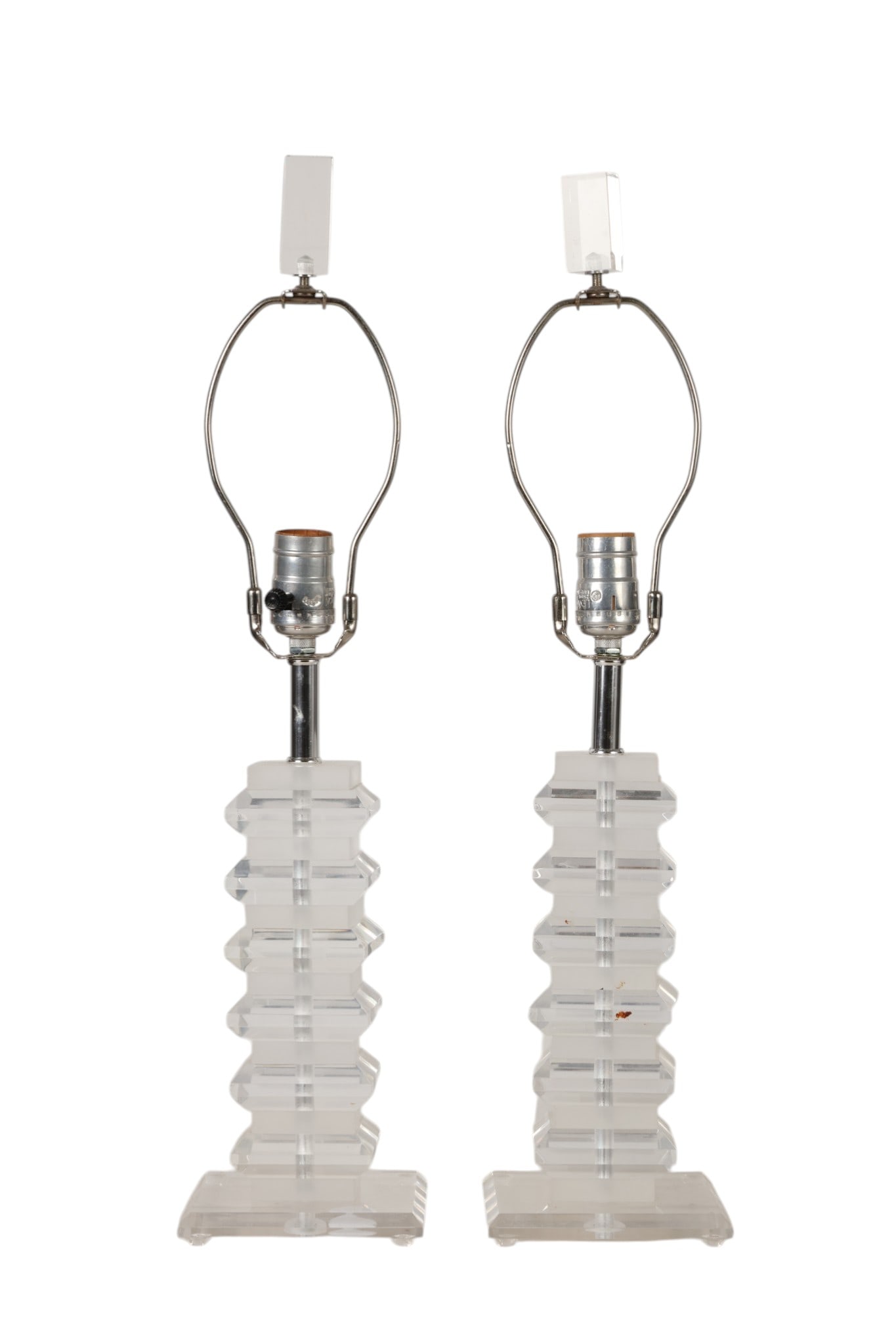 Pair of Lucite MCM Stacked Geometric Table Lamps (1 of 7)