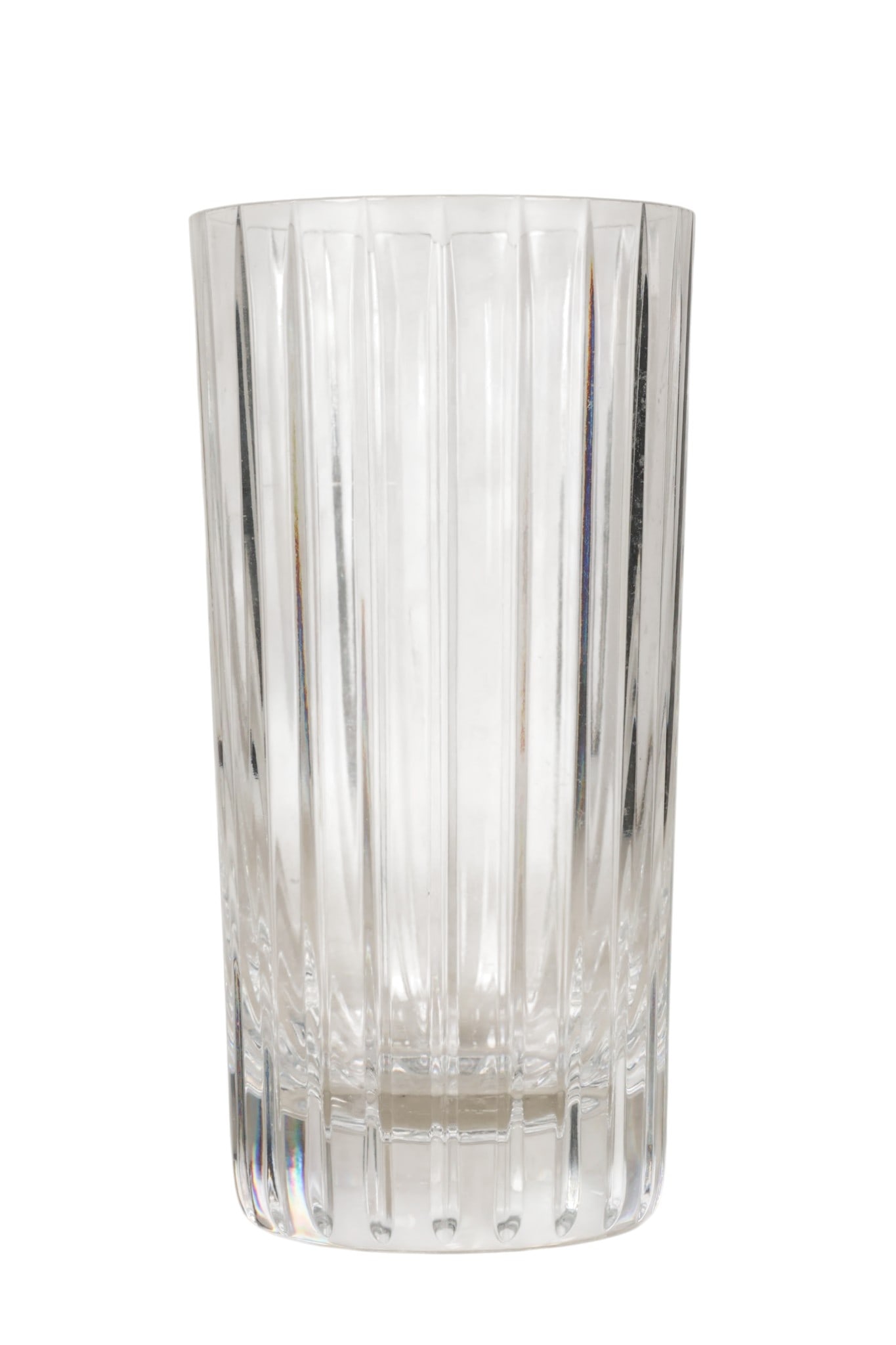 Baccarat Crystal Harmonie Highball Glasses 8pc SET: Baccarat set of eight Harmonie pattern crystal highball glasses featuring the iconic vertical linear cuts and a thick weighted base. Each glass is crafted in clear crystal with a straight sided cylind