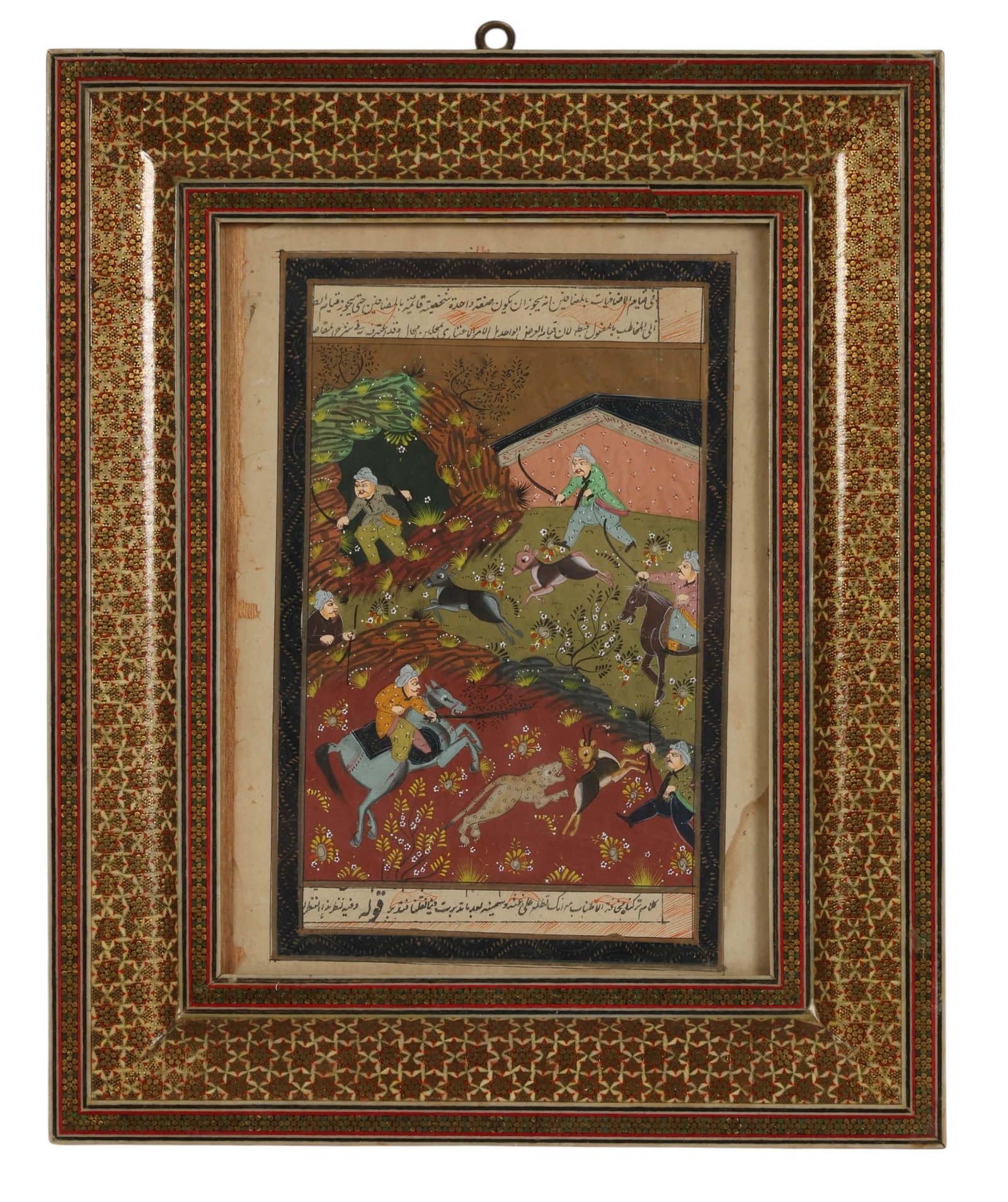 Antique Persian Painting in Mosaic Wood Frame (1 of 6)