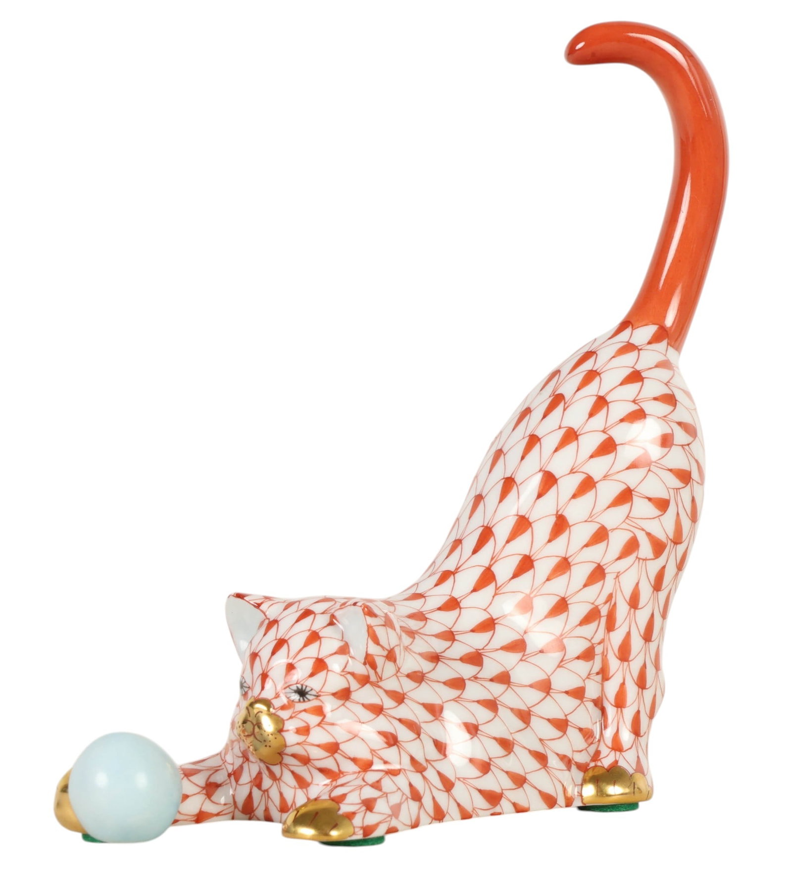 Herend Hungary Porcelain Orange Fishnet Cat Figure (1 of 6)