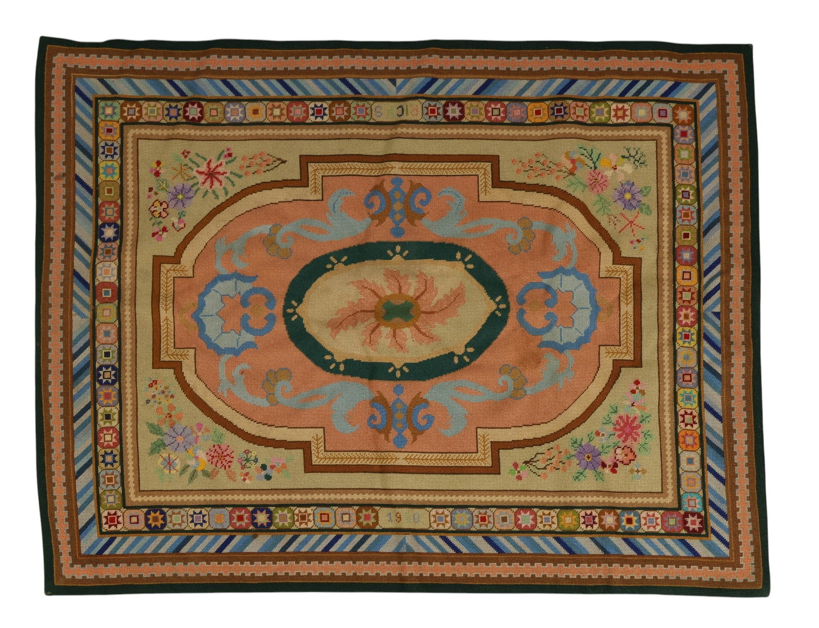 Needlepoint Style Tapestry Hand Woven Floral Rug (1 of 6)