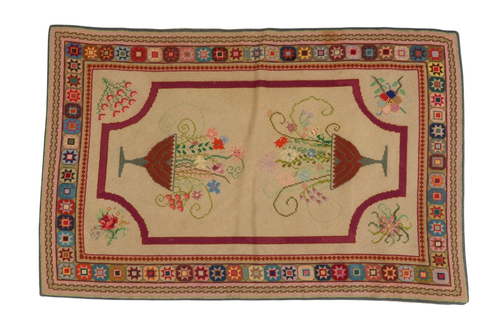 Needlepoint Hand Embroidered Floral Sampler Rug (1 of 6)