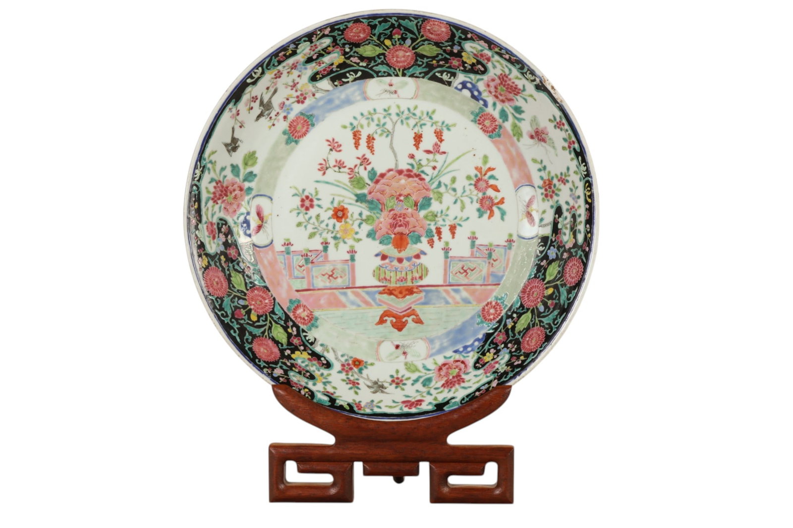 Chinese Famille Rose Floral Bird Porcelain Charger (1 of 9)