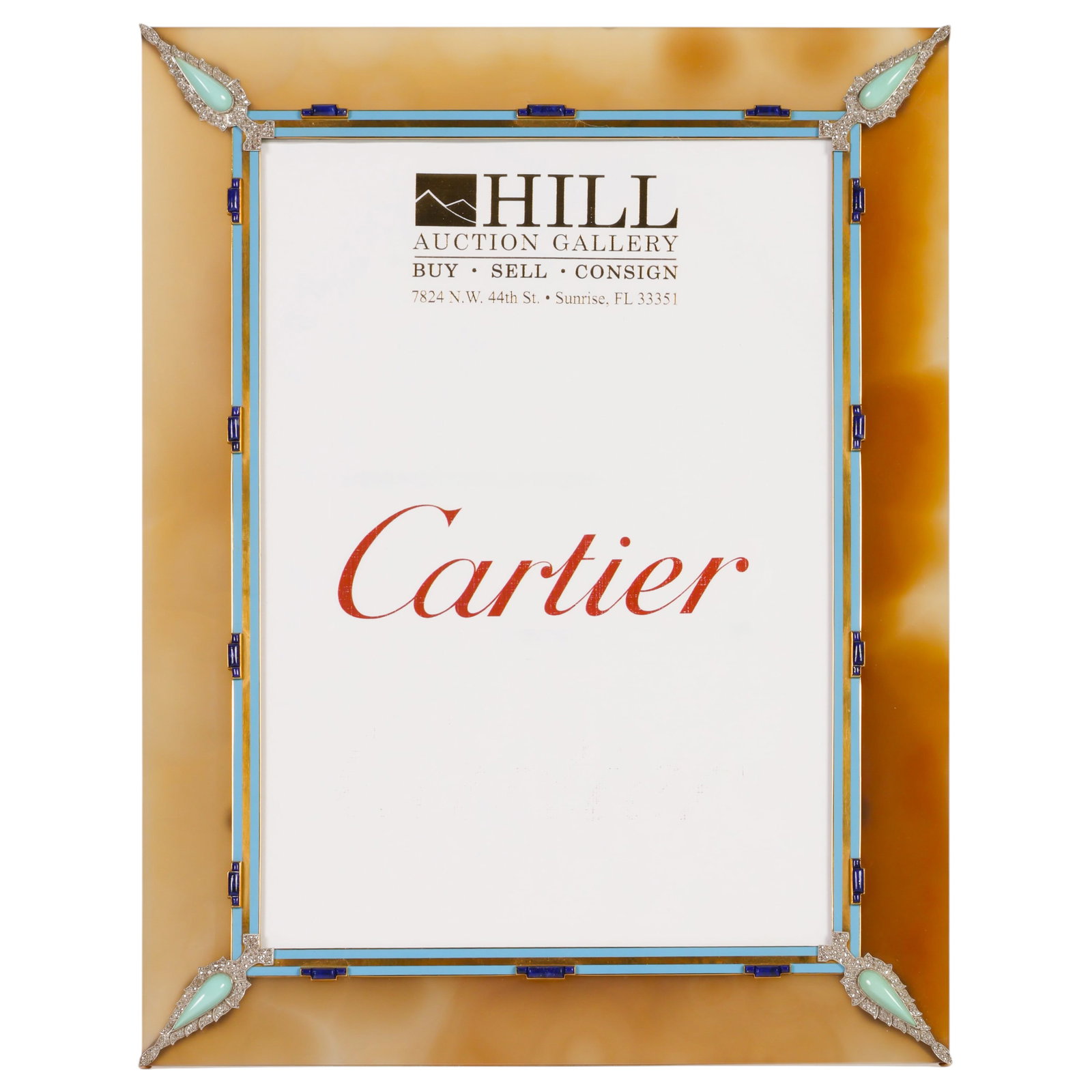 Cartier Art Deco 14K Agate Platinum Diamond Frame: Cartier, circa 1920s-1930s, French Art Deco picture frame exceptionally crafted with polished botryoidal agate panels displaying distinctive concentric orbicular formations, set within a 14K yellow go