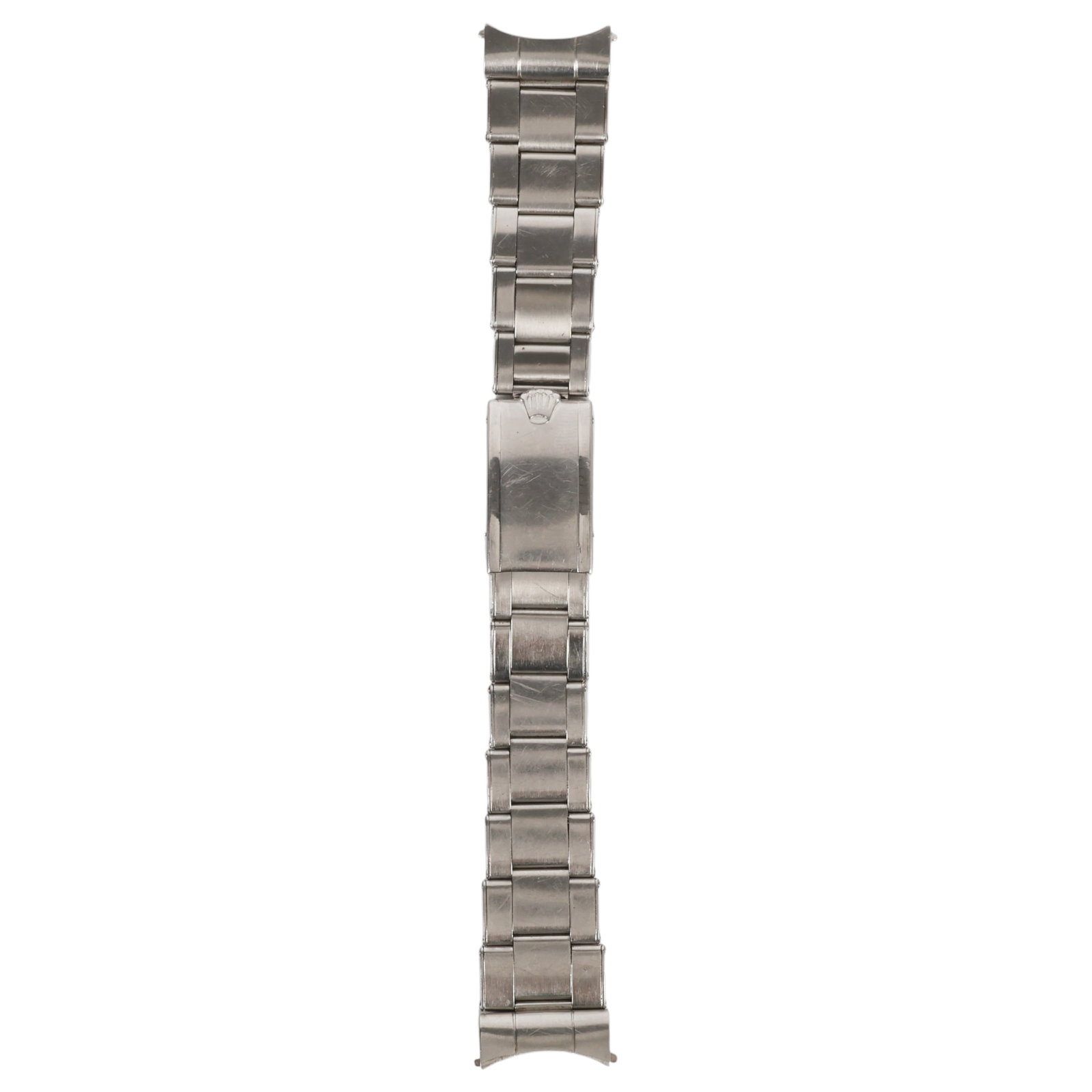 Rolex Vintage Rivet # 65 Stainless Steel Bracelet: Vintage Rolex Oyster rivet-link stainless steel expansion wristwatch bracelet comprising eleven removable links and two end links stamped "65." The folding clasp is signed "Rolex," "Steel Inox," and "