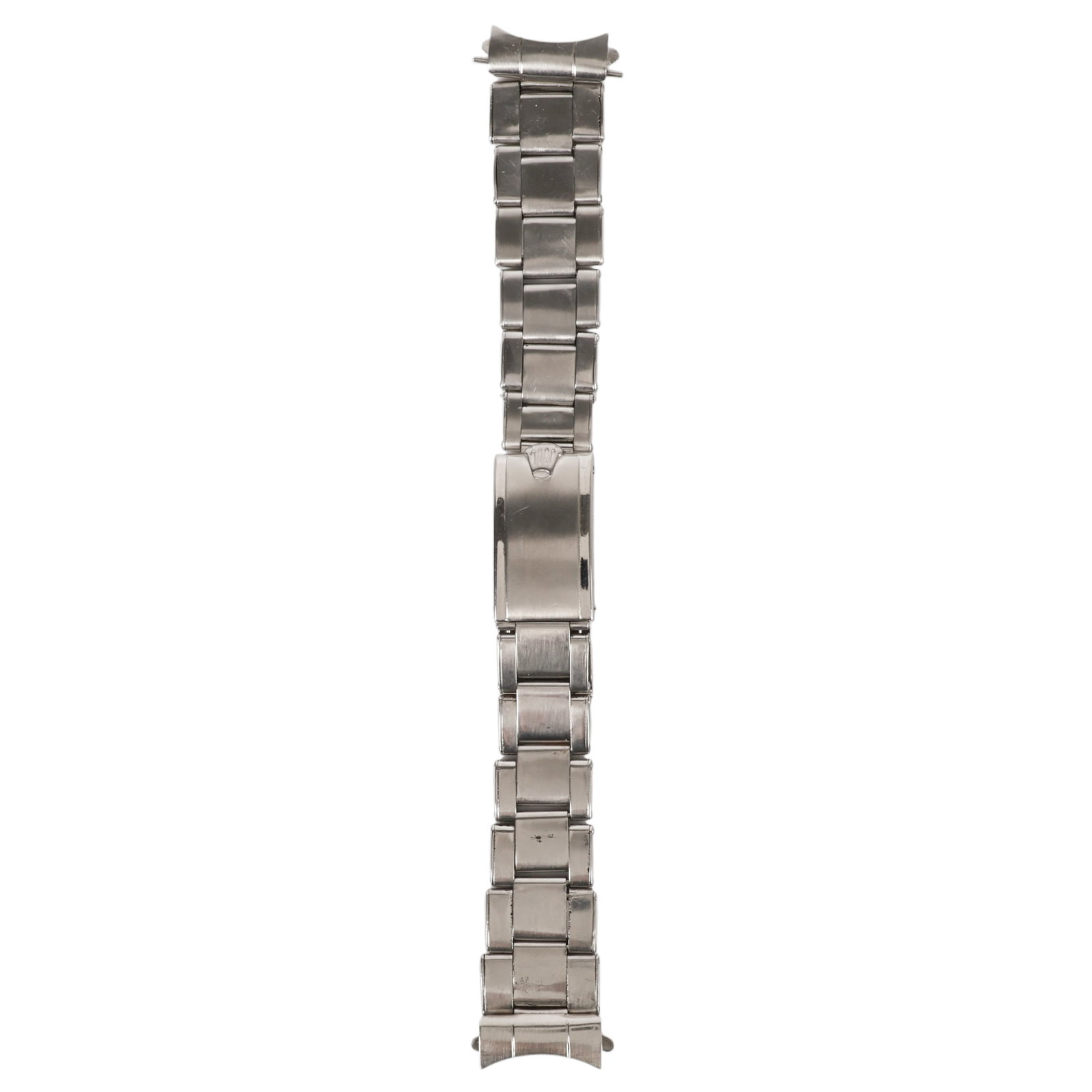 Rolex Vintage Rivet # 80 Stainless Steel Bracelet: Vintage Rolex Oyster rivet-link stainless steel standard wristwatch bracelet comprising twelve removable links and two end links stamped "80." The folding clasp is stamped with the Rolex coronet and s
