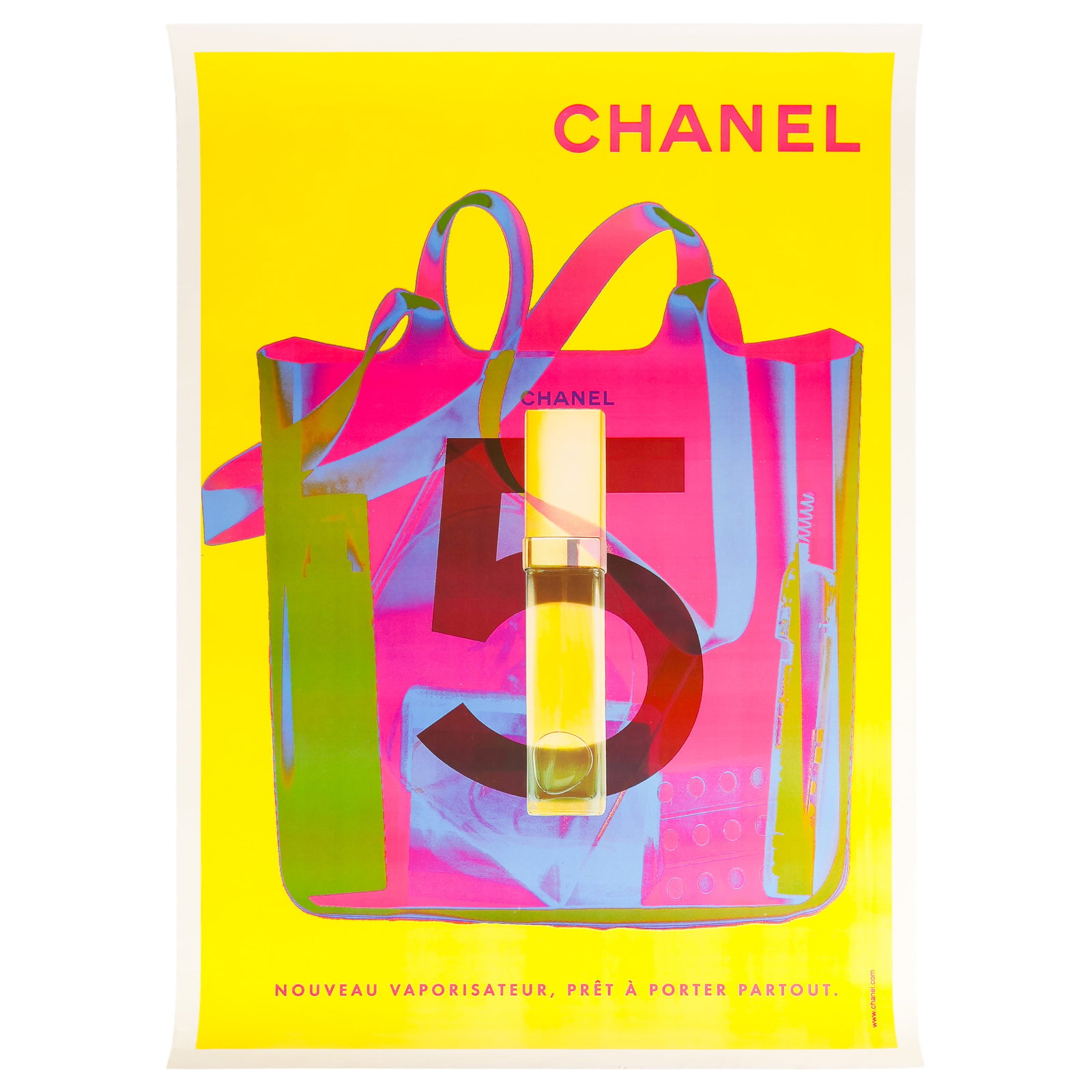 Chanel Bag - Yellow Pink Poster after Andy Warhol: After Andy Warhol (American, 1928-1987), Chanel Bag - Yellow Pink, 1997,color print on paper, mounted on canvas,depicting the iconic Chanel shopping bag in Warhol's Pop Art style. Bears a printed sign