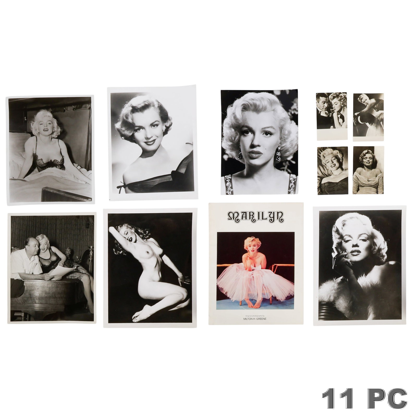 Marilyn Monroe Print and Ephemera Collection LOT: Collection of Marilyn Monroe (American, 1926-1962) printed memorabilia including a Milton H. Greene Marilyn exhibition brochure, seven loose black-and-white photographic reproduction prints, two Czech