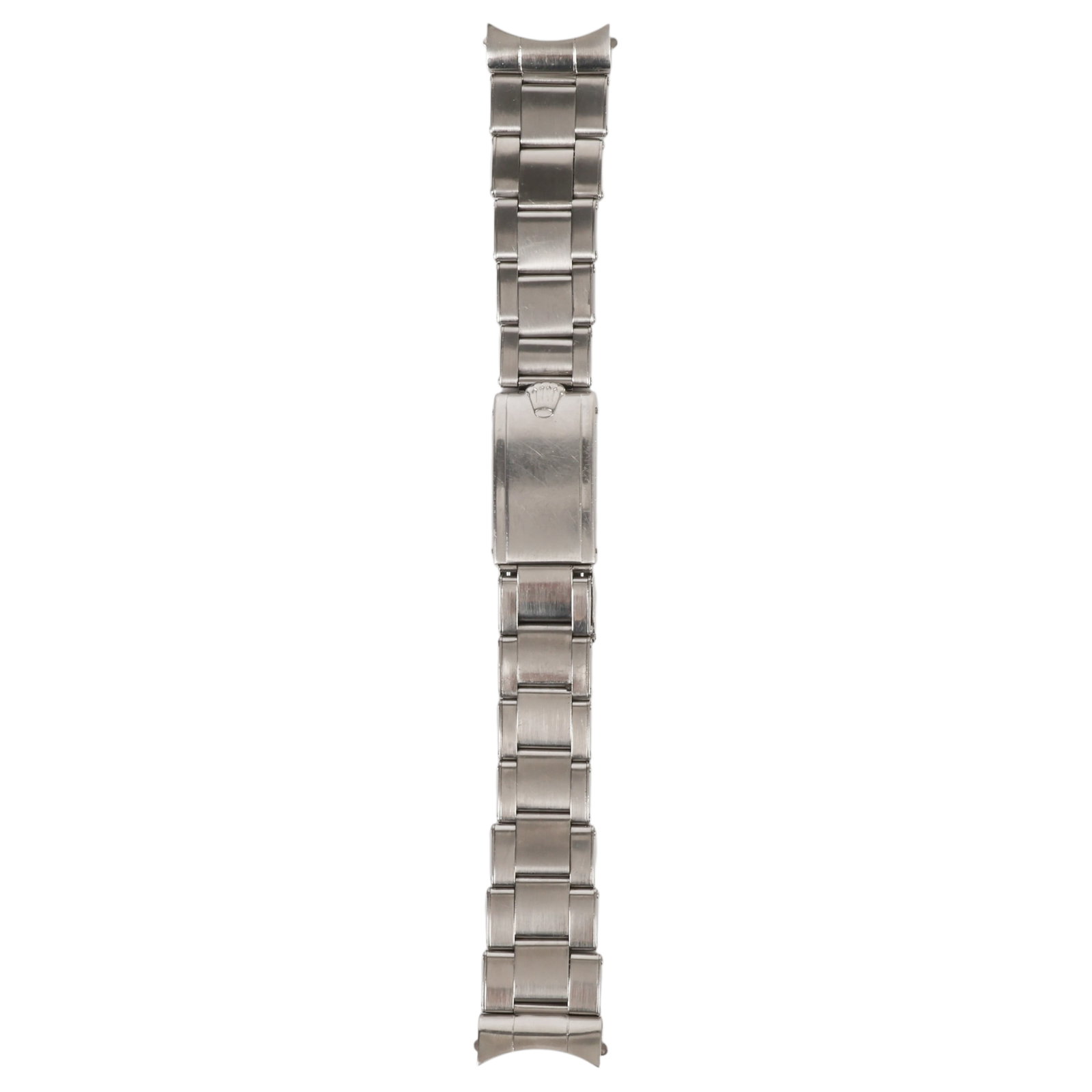 Rolex Vintage Rivet # 64 Stainless Steel Bracelet: Vintage Rolex Oyster rivet-link stainless steel expansion wristwatch bracelet comprising twelve removable links and two end links stamped "64." The folding clasp is stamped with the Rolex coronet and 