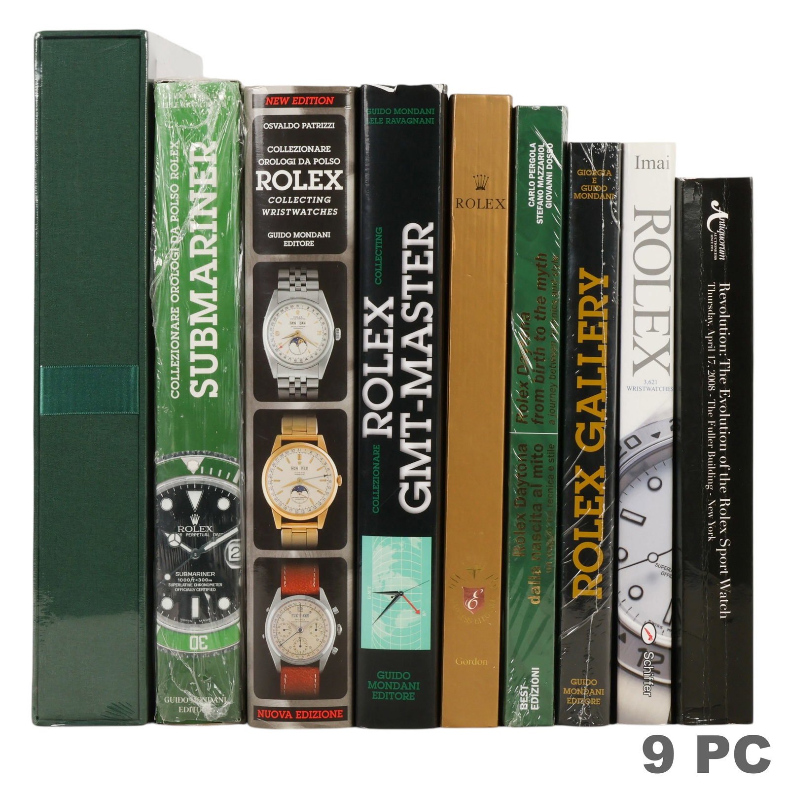 Rolex Reference Books and Auction Catalogs 9pc LOT: Collection of nine Rolex reference books, auction catalogs, and publications covering Rolex luxury watches and timepieces, including Day-Date: The Presidential Rolex, Rolex Submariner, Rolex GMT-Maste